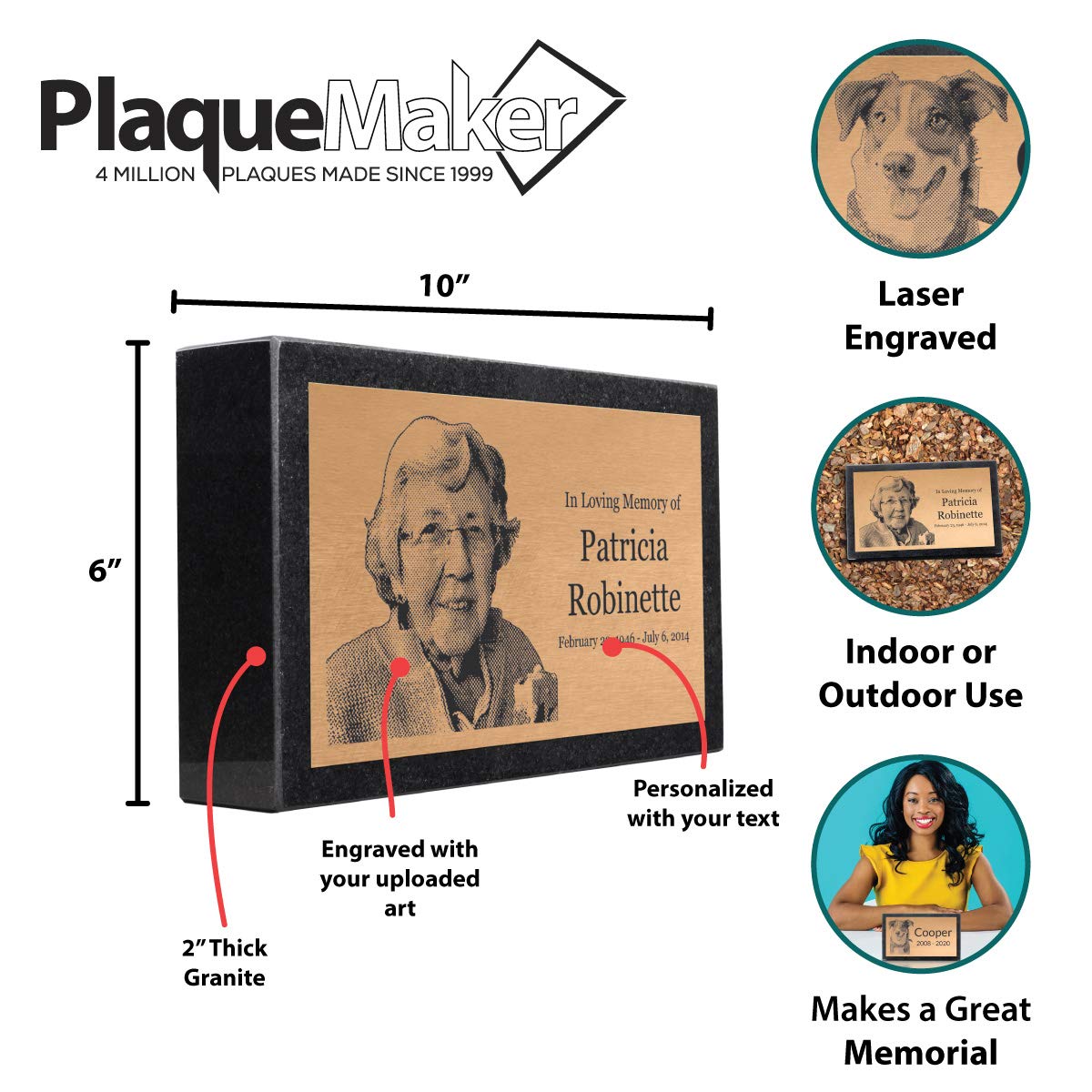 Bronze And Granite Memorial Headstone - Makers For Lost Family Members, Infants, Loved Ones, Friends, Dogs, Cats, And Other Fami