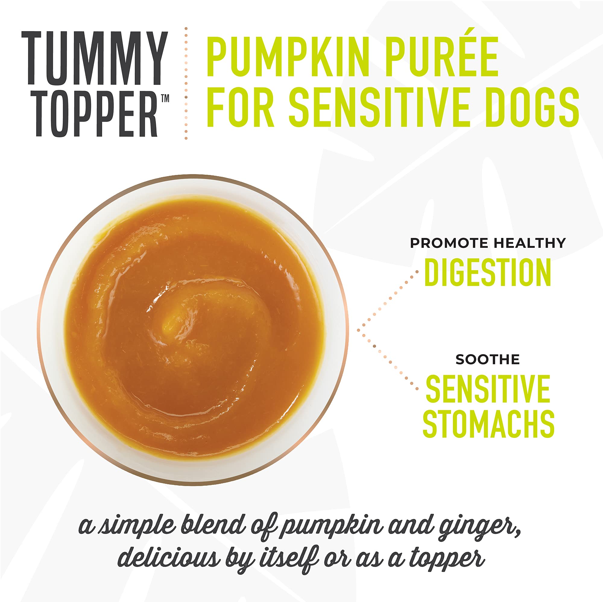 Tiki Dog Single-Serve Tummy Topper, Grain-Free Pumpkin Pur  e with Ginger for Sensitive Stomachs, 1.5oz Pouches (Pack of 12)