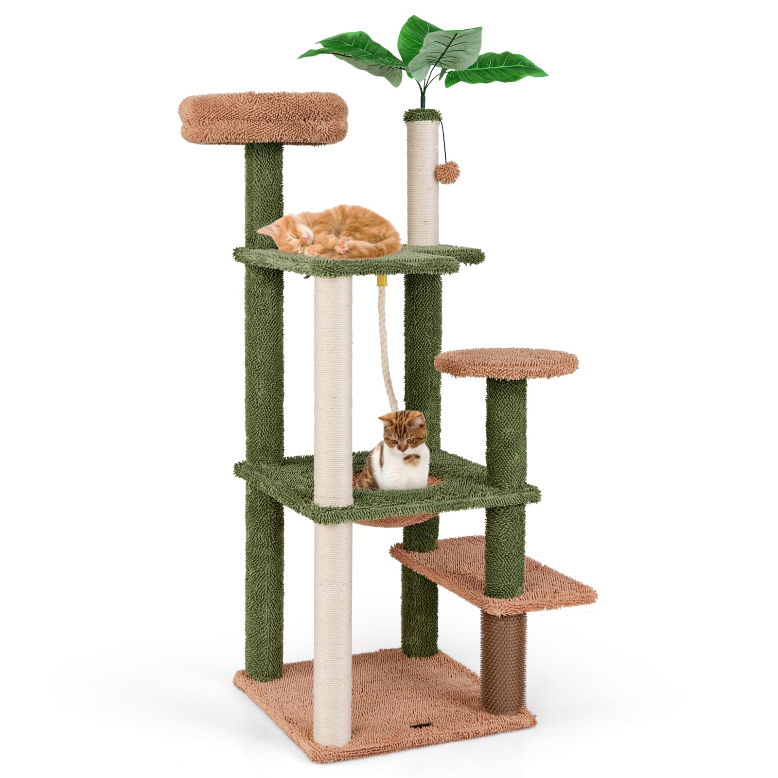 PETSITE 60 inch Cactus Cat Tree Tower, Multi-Level Cat Tower with Sisal Scratching Posts, Sisal Rope, Hanging Ball, Self Groomer