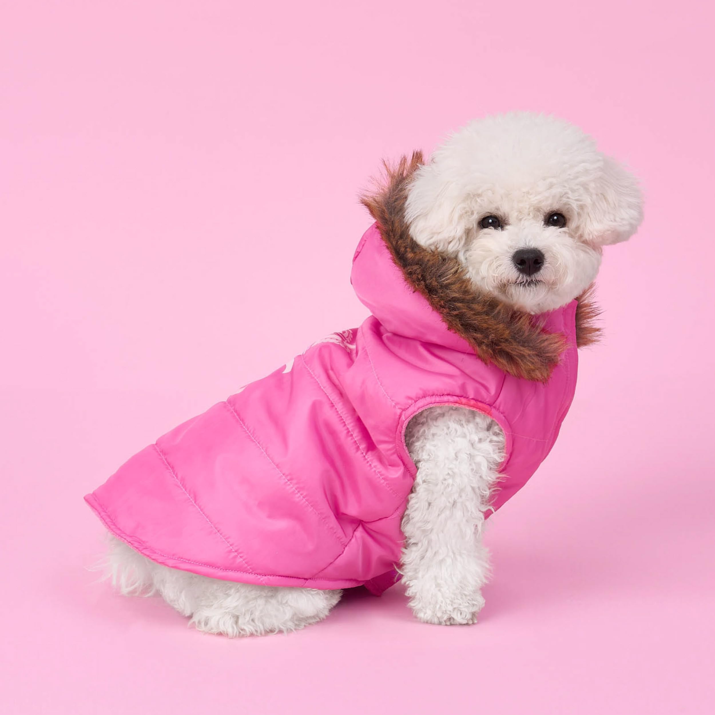 Juicy Couture Faux Fur Hooded Pet Jacket For Dogs And Cats - Hot Pink - Extra Small/Small