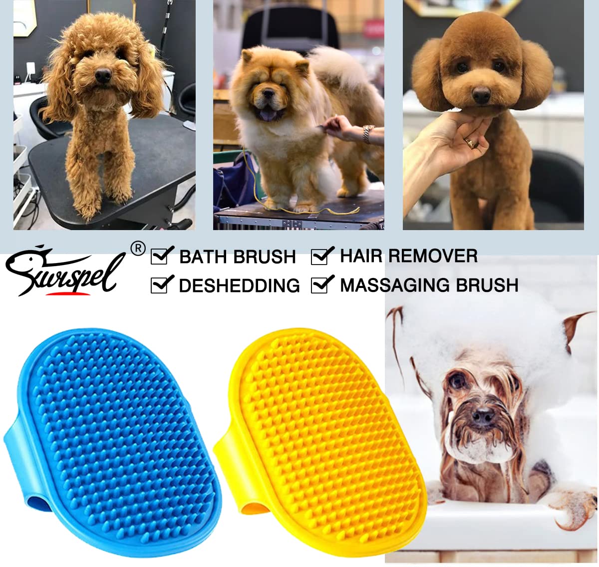 Kwispel 2 Pcs Dog Grooming Brush, Pet Shampoo Brush Dog Bath Grooming Shedding Brush Soothing Massage Rubber Comb With Adjustable Strap For Short Long Haired Dogs And Cats