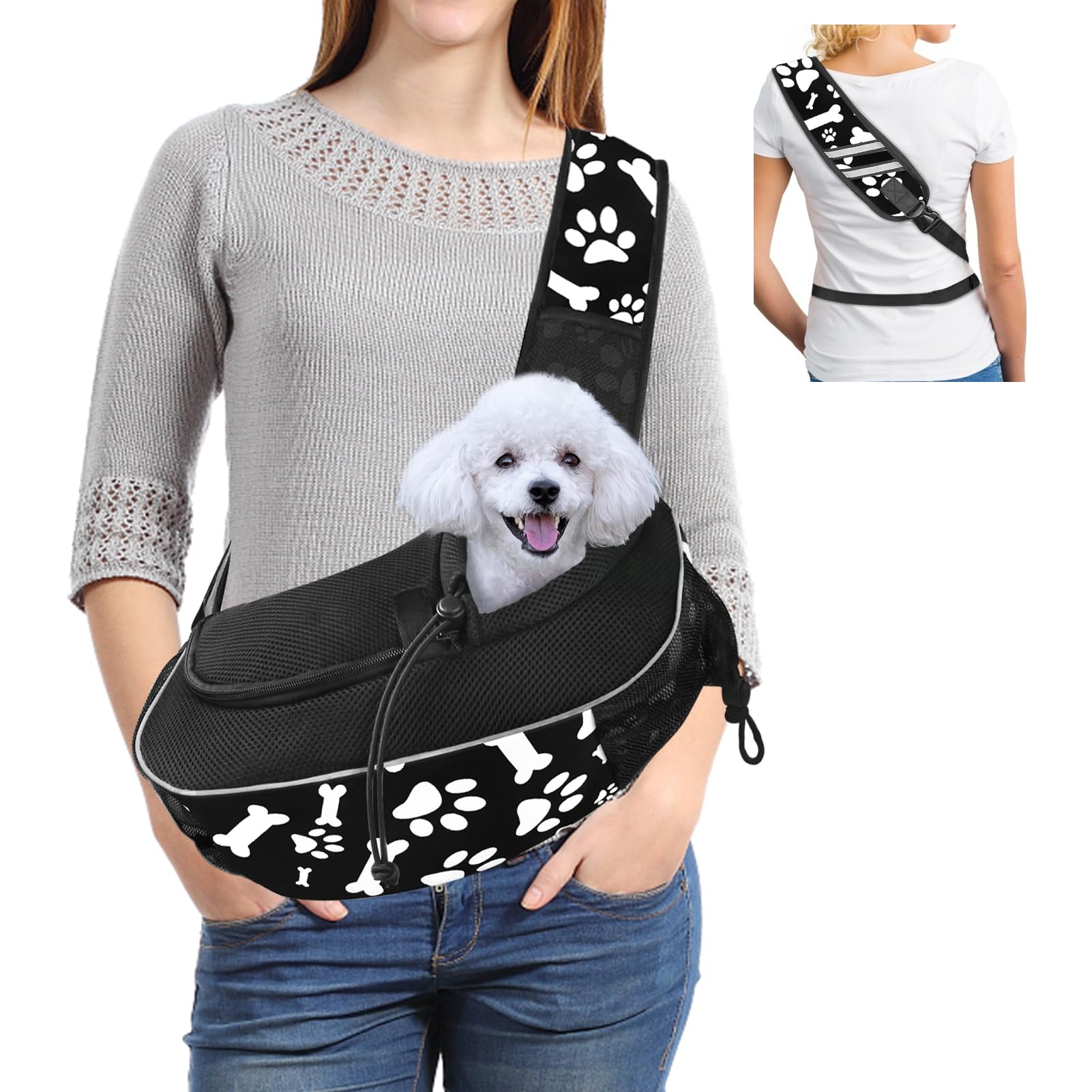 Gloppie Dog Sling Carrier Breathable Puppy Carrier Travel Pet Carrier Hands Free Dog Carrying Bag for Dogs Below 10 lbs Cute Bla