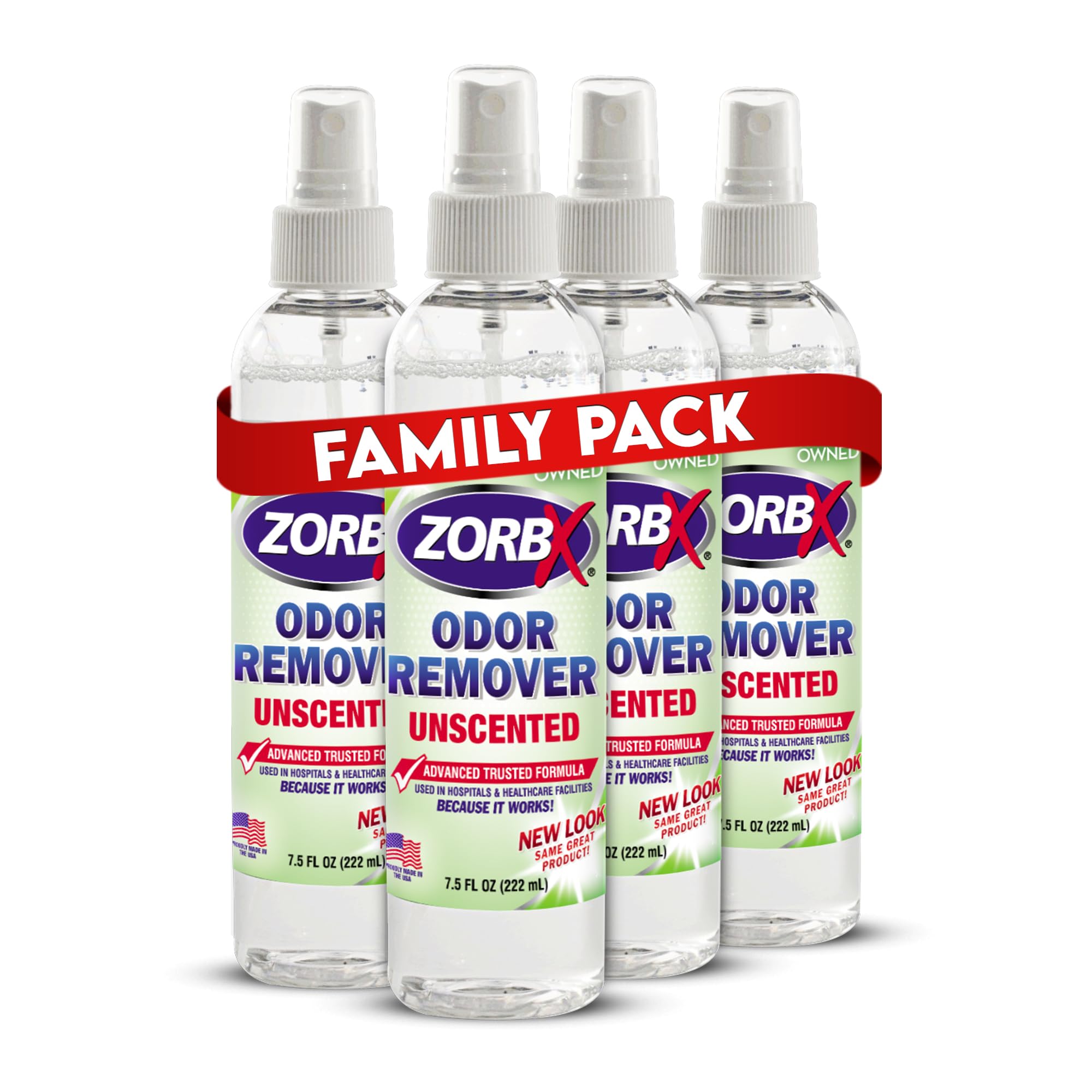 Zorbx Unscented Odor Eliminator For Strong Odor - Used In Hospitals & Healthcare Facilities | Advanced Formula, Fast-Acting Odor Remover Spray For Dog, Cat, House & Carpet - 7.5 Fl Oz (Pack Of 4)
