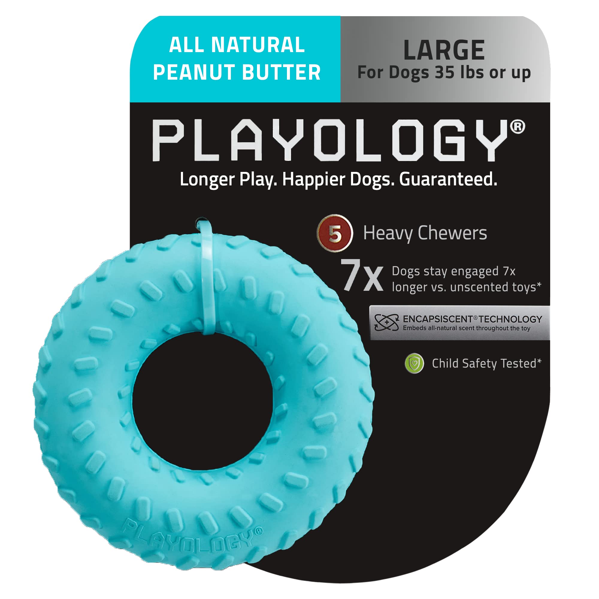 Playology Dual Layer Ring Toy, for Large Dogs (35lbs and Up) - for Heaviest Chewers - Engaging All-Natural Peanut Butter Scented