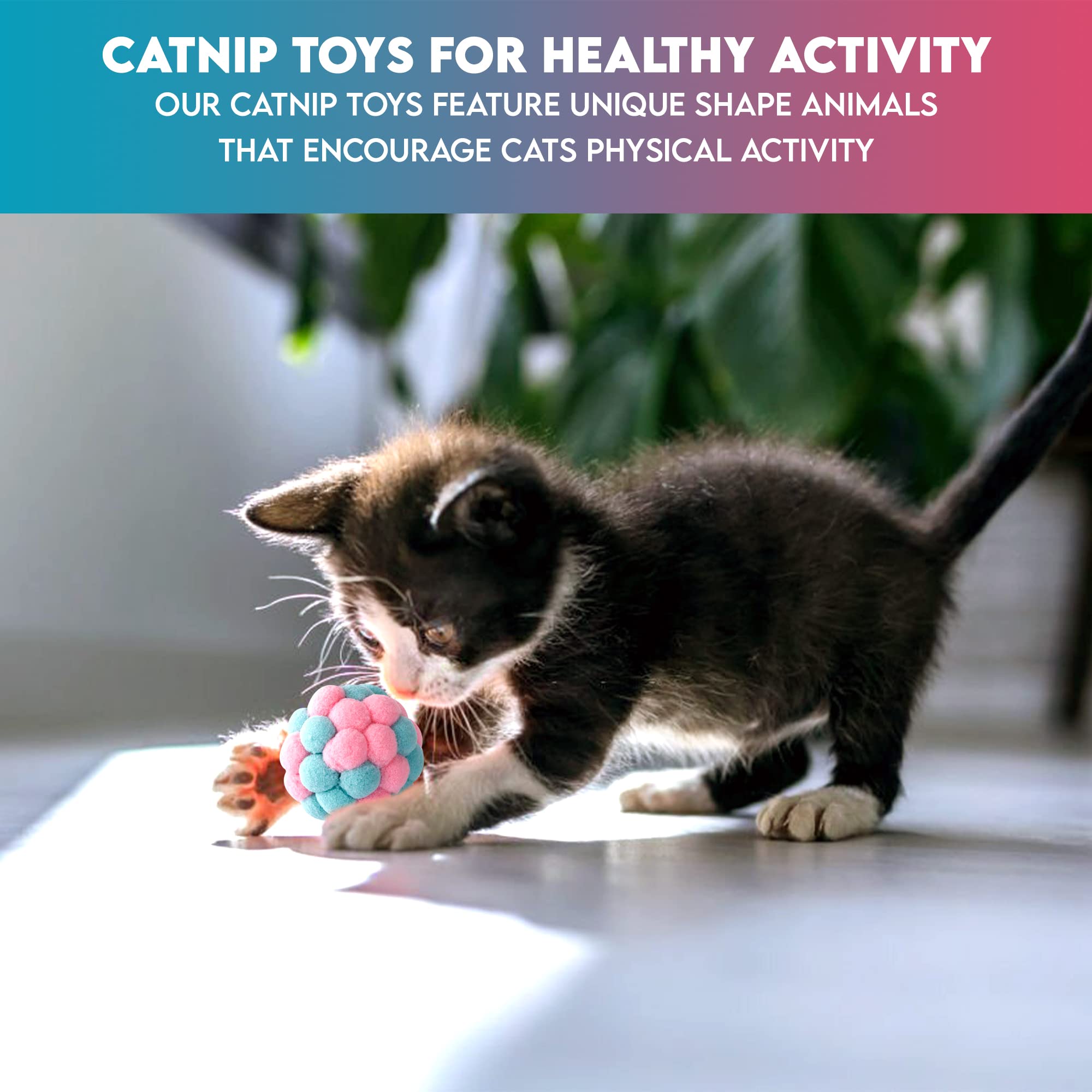 Paw Paw Babe Cat Balls & Catnip Toys Set - Cartoon Fuzzy Balls, Soft & Lightweight - Kittens Chewing, Kicker Toys - Cat Toys For Indoor Cats - Kitten & Cat Accessories - Pack Of 9