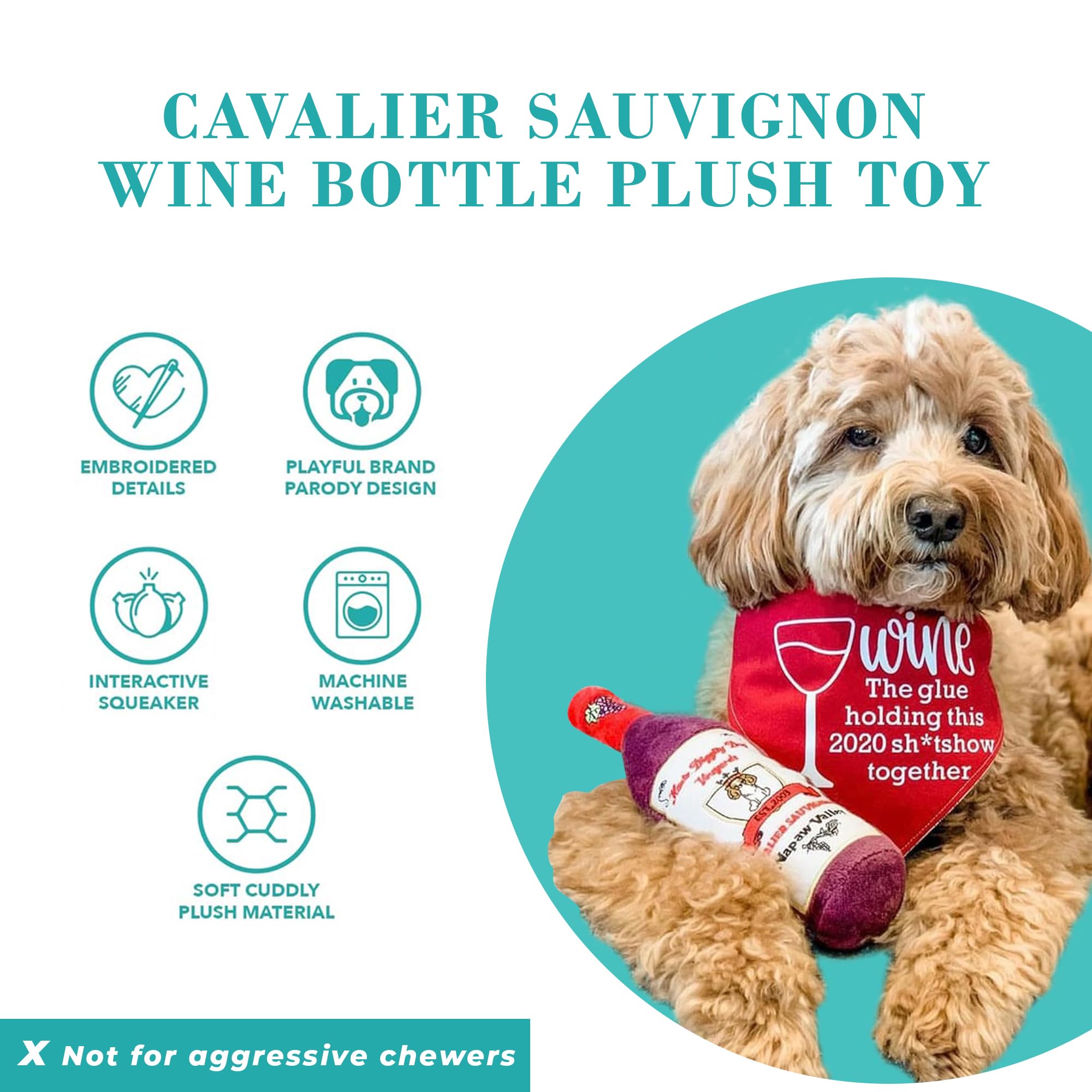 Haute Diggity Dog Cavalier Sauvignon, Plush Designer Dog Toys with Interactive Squeaker, Stimulating Pet Enrichment, Machine-Was