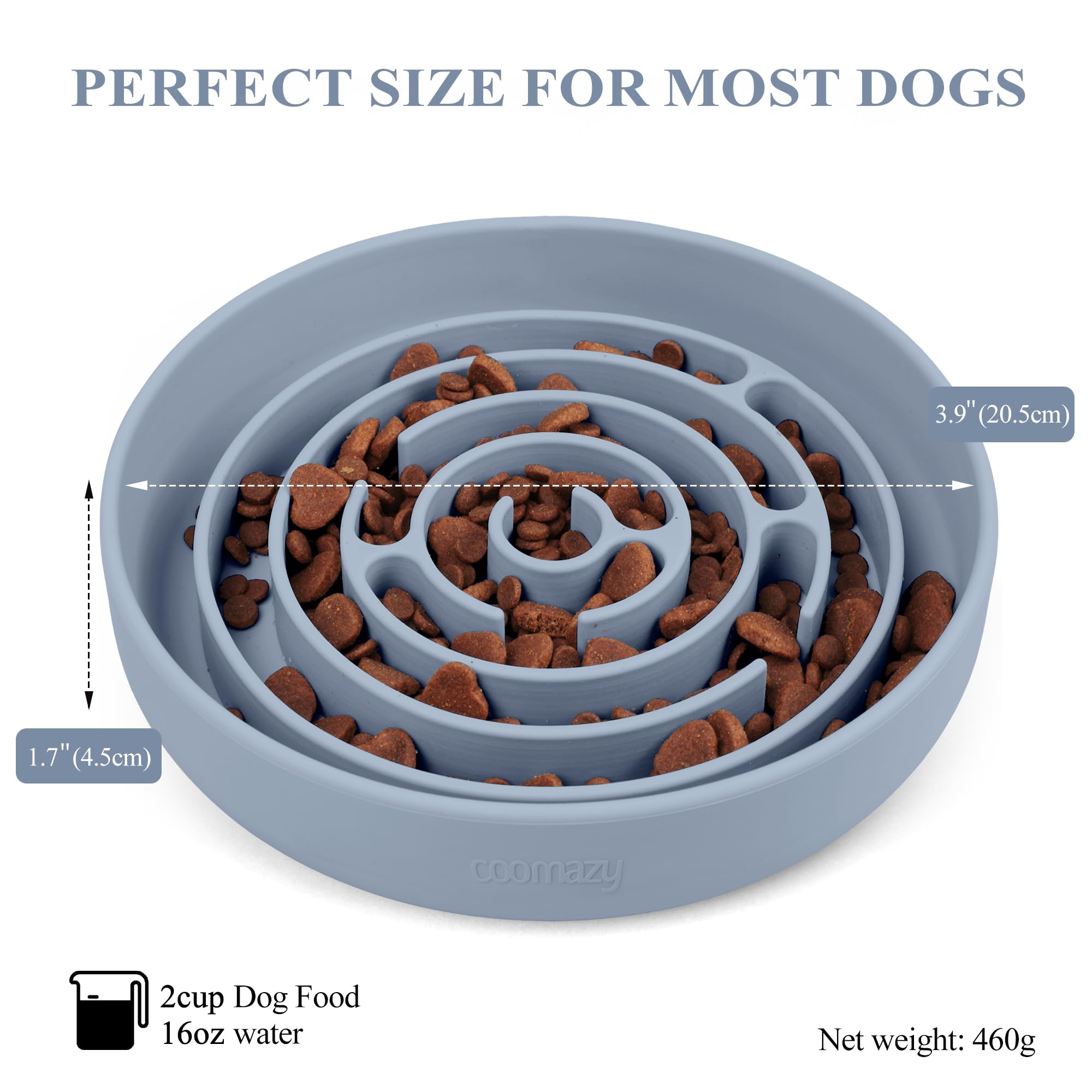 Coomazy Slow Feeder Dog Bowl, Silicone Material, Nonslip Design, BPA Free, Light Blue