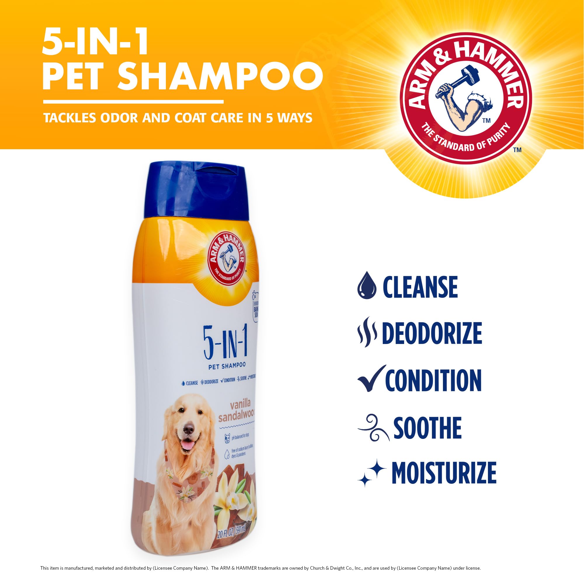 Arm & Hammer For Pets 5-In-1 Pet Shampoo With Conditioner, Vanilla Sandalwood Scent - Deodorizing, Skin Soothing, And Moisturizi