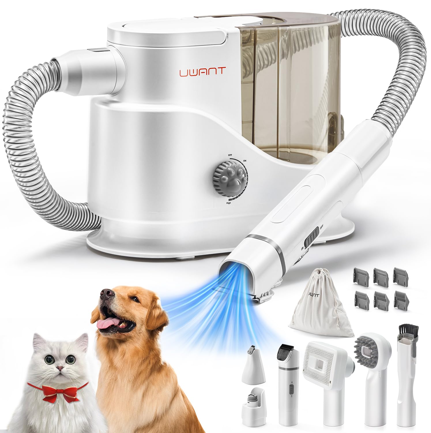 Uwant Dog Vacuum For Shedding Grooming, 13000Pa Powerful Pet Hair Vacuum With 2.5L Dust Cup 7 Tools Portable Pet Grooming Vacuum