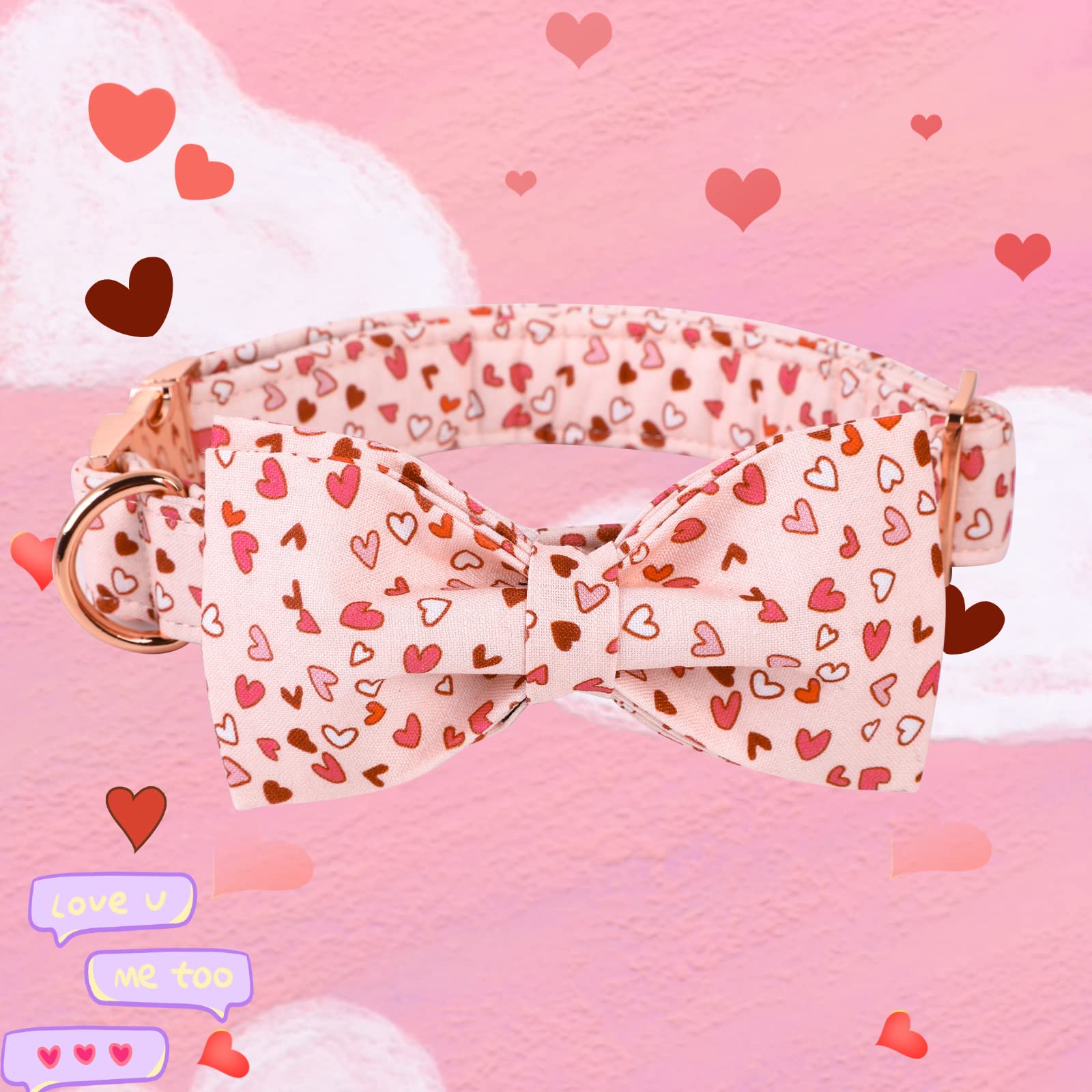 Elegant Little Tail Valentine'S Dog Collar With Bow, American Flag Bow Tie Dog Collar, Cute Heart Dog Bowtie Pet Gift Dog Collar