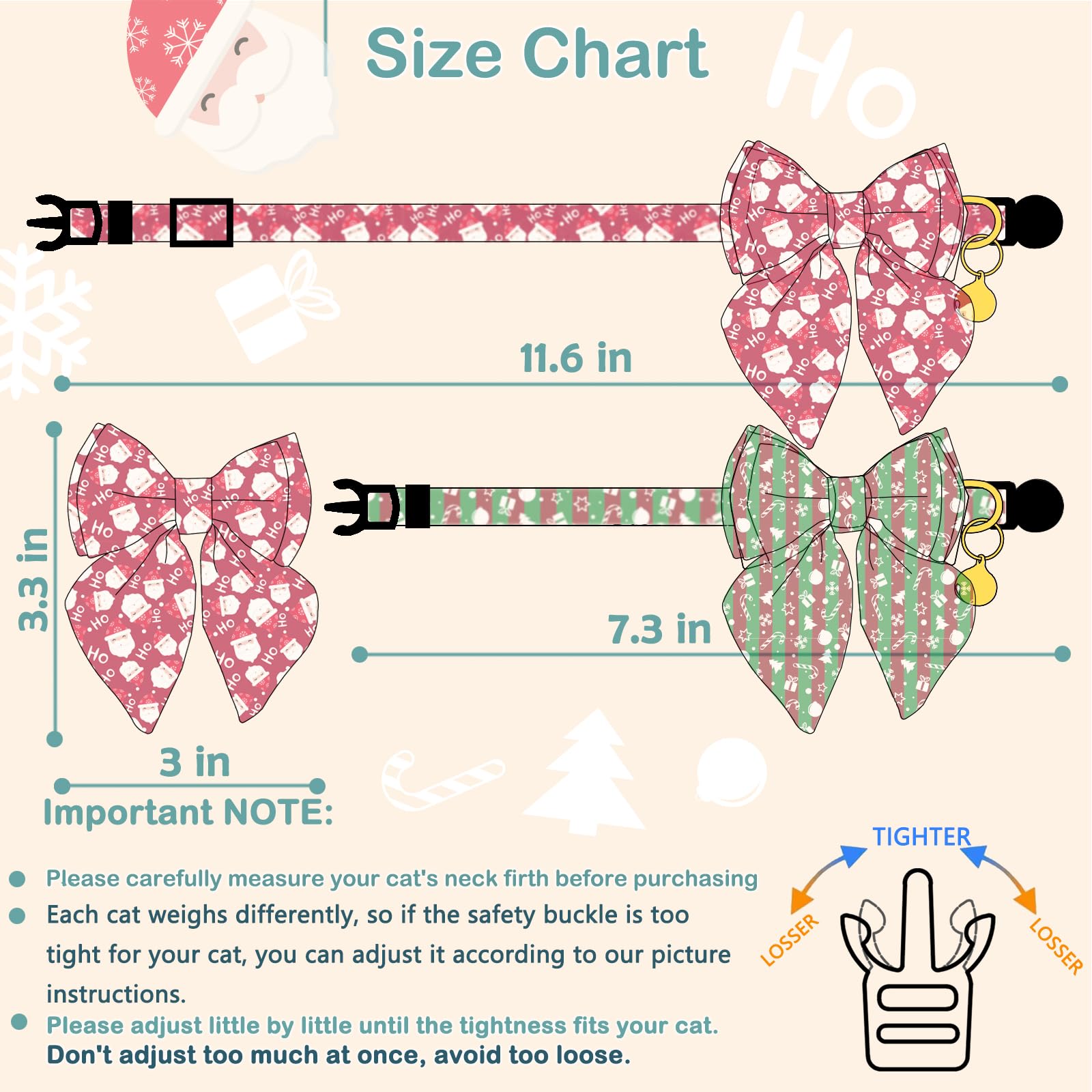 Faygarsle 2 Pack Christmas Cat Collar Cute Holiday Cat Collar With Bow Tie Breakaway Red Green Winter Collar For Boy And Girl Ca