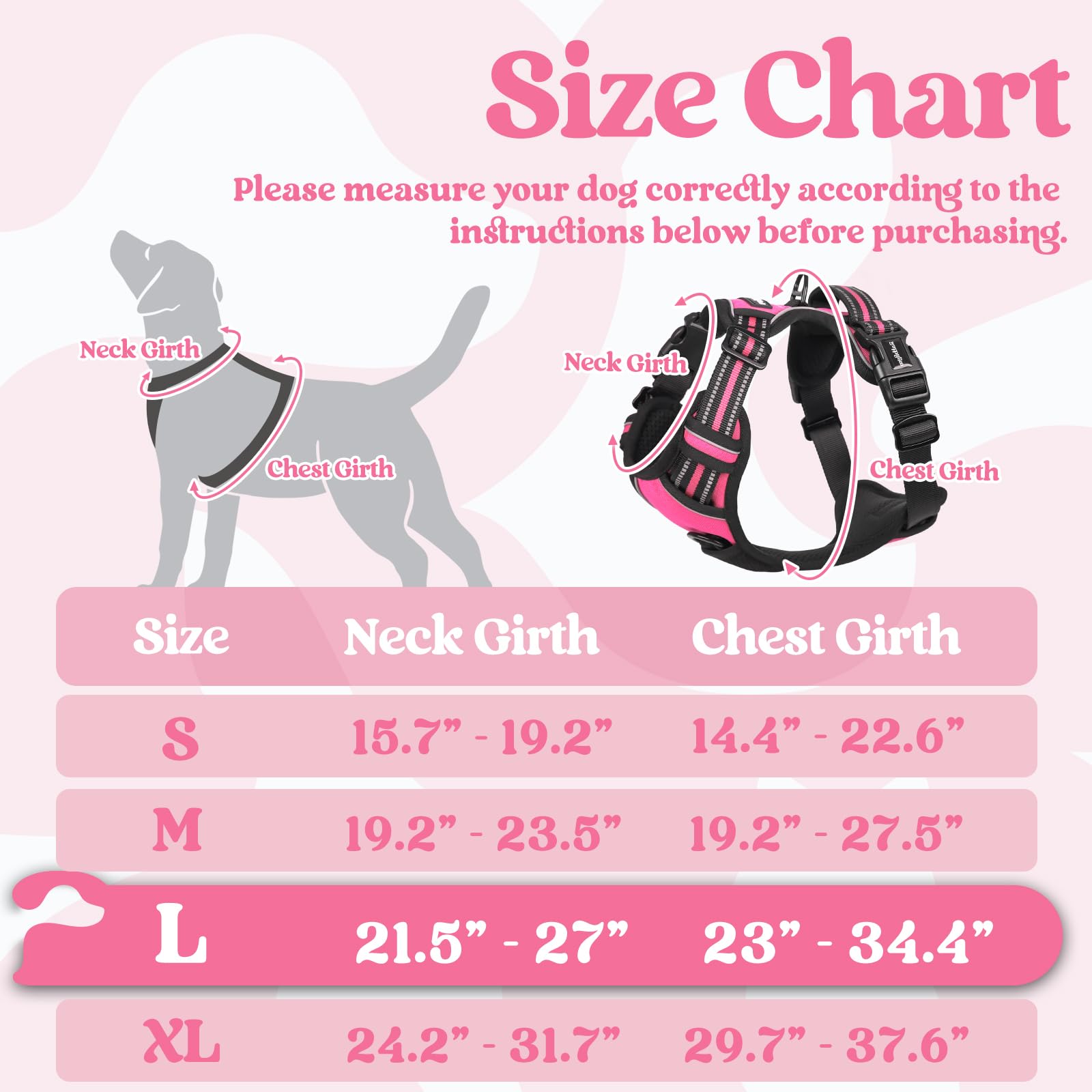 Rabbitgoo Dog Harness For Large, No Pull Pet Harness With 3 Buckles, Adjustable Soft Padded Pooch Vest With Instant Control Handle, Easy Walking Reflective Pet Vest For Large Dogs, Rose Pink, L