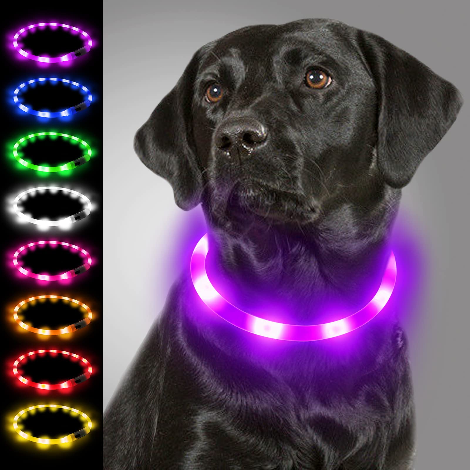 Joytale Light Up Dog Collar, Rechargeable Rainproof Led Collar For Night Walking Safety, Soft Silicone Glow In The Dark, Suitabl