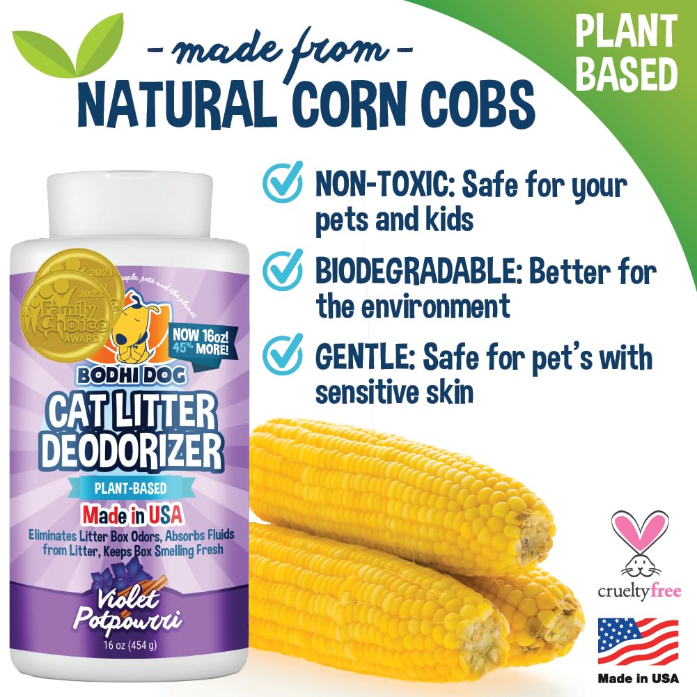 Bodhi Dog Cat Litter Odor Eliminator - Natural Deodorizer, 16 oz, Purple, Long-Lasting Formula, Reduces Litter Box Changes, Violet Potpourri S