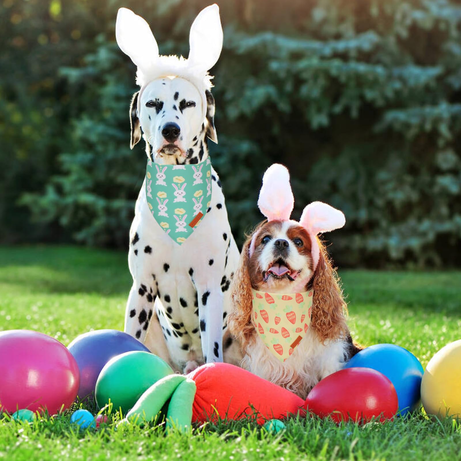 Ptdecor Easter Dog Bandana, Green And Yellow Rabbit Carrot Reversible Holiday Dog Scarf, Multi Size, Triangle Pet Easter Bandana