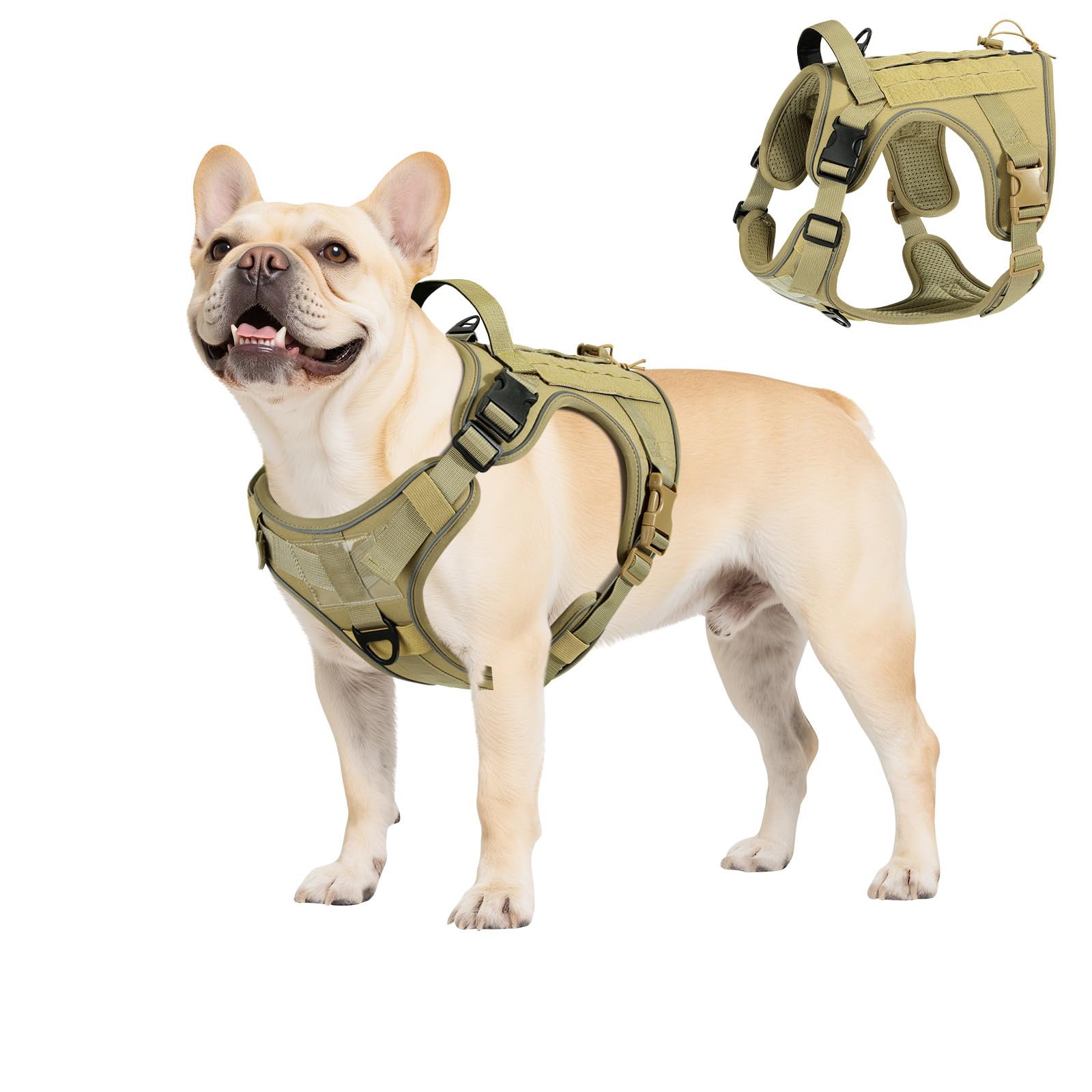 VavoPaw Heavy Duty Tactical Dog Harness for Small Dogs, No Pull Adjustable Pet Harness Reflective Service Training Easy Control 