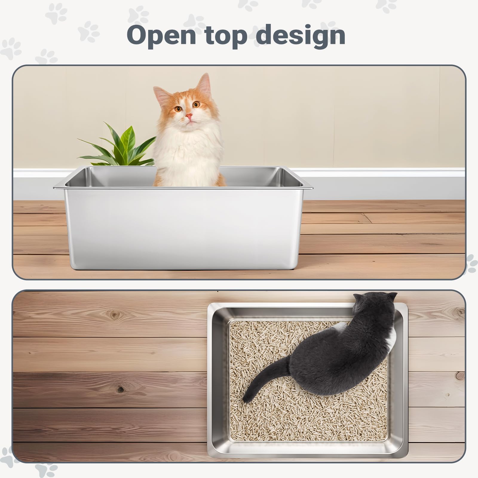 Kirecoo Stainless Steel Cat Litter Box Xxl- Metal High Sided Cat Pan, Large Stainless Steel Box, Indoor Litter Tray, Non Stick,