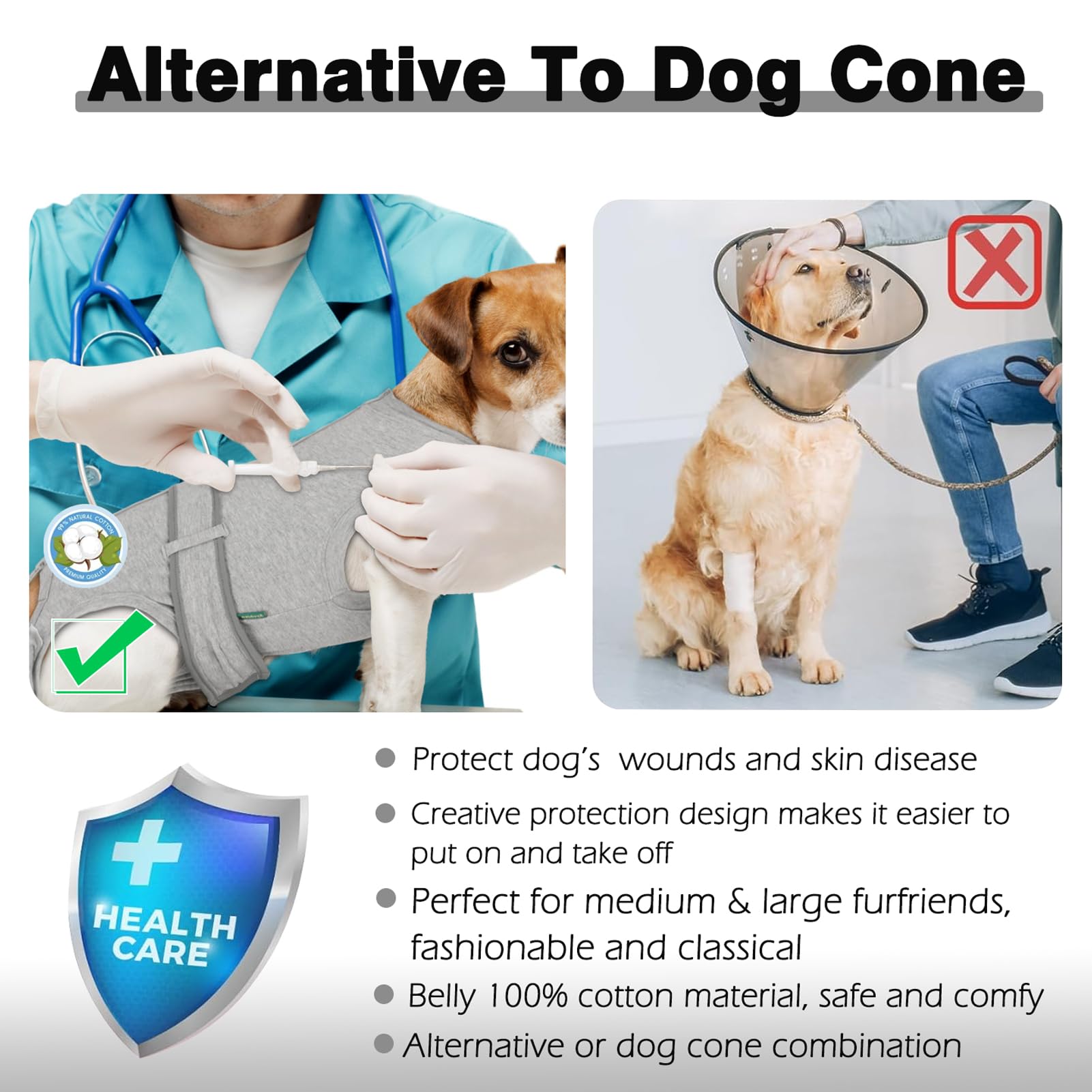 Sychien Dog Recovery Suit,Combed Cotton Male Neuter Female Spay Surgery Recovery Large Suit,Full-Body Protection Surgical Shirt,