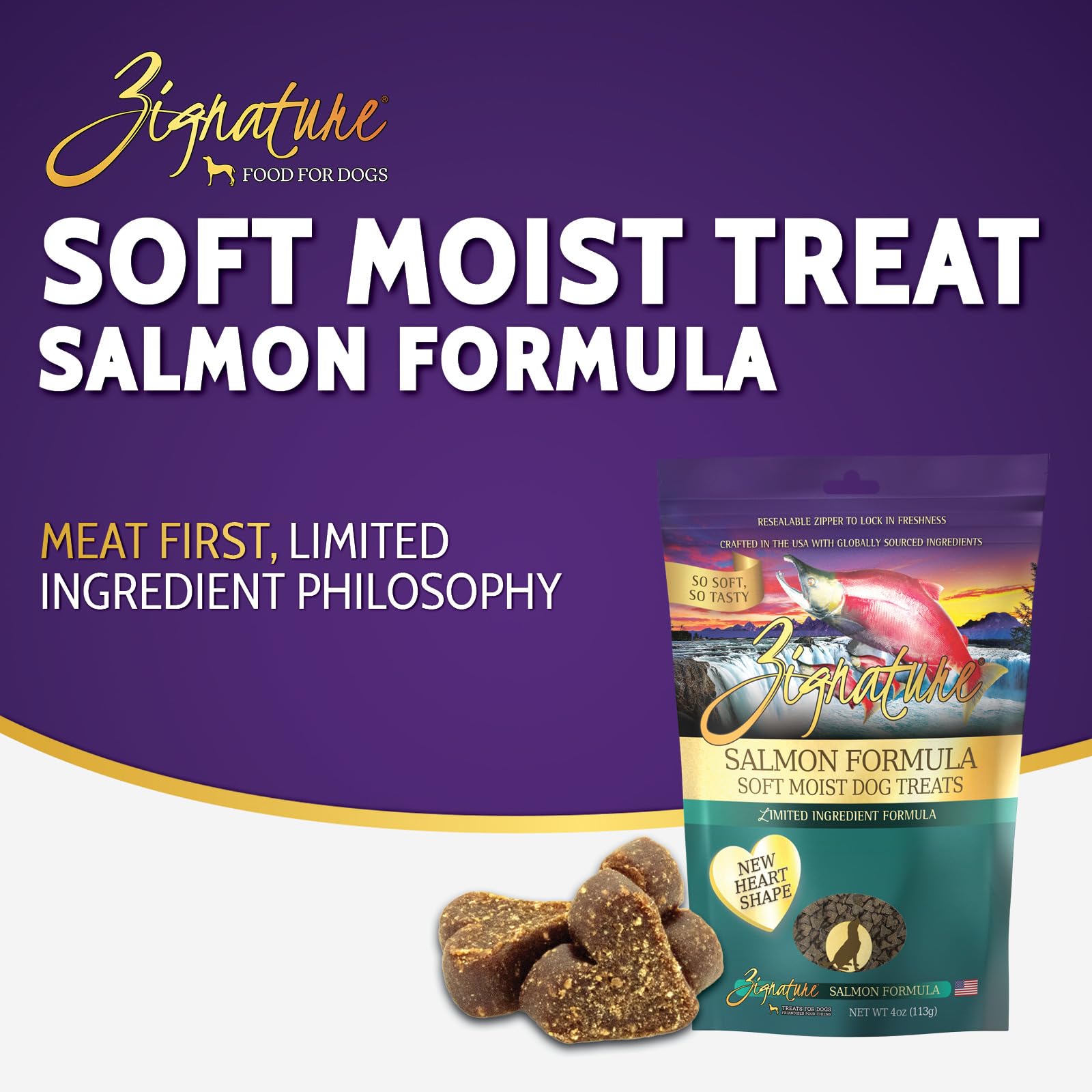 Zignature Salmon Soft Moist Treats for Dogs - 4 Ounce Pack - Grain-Free, Healthy Dog Snack
