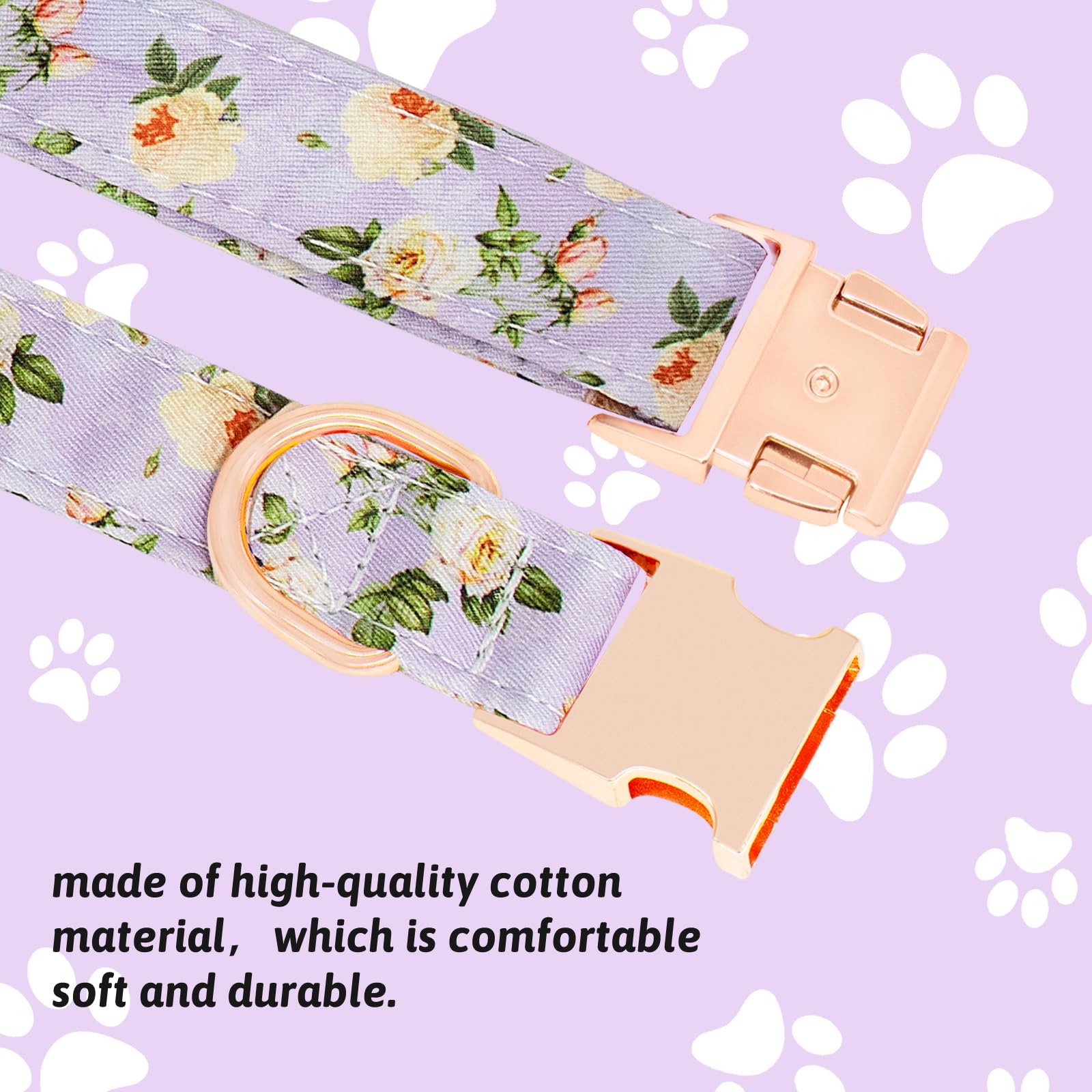 HSIGIO Dog Collar and Leash Set Girls Adjustable Puppy Collars with Floral Bow Tie for Small Medium Large Female Dogs, Light Pur