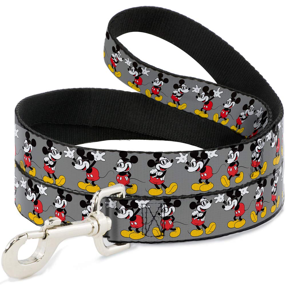 Buckle-Down Pet Leash - Mickey Mouse W/Glasses Poses Gray - 4 Feet Long - 1/2'' Wide