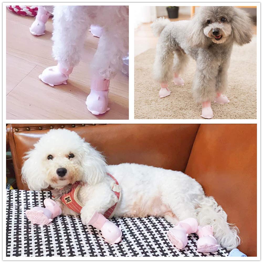 Yeduzyn 4Pcs Waterproof Dog Boots Dog Shoes For Snow And Rain Teddy Pomeranian Bichon Small Dogs (Pink, Small)