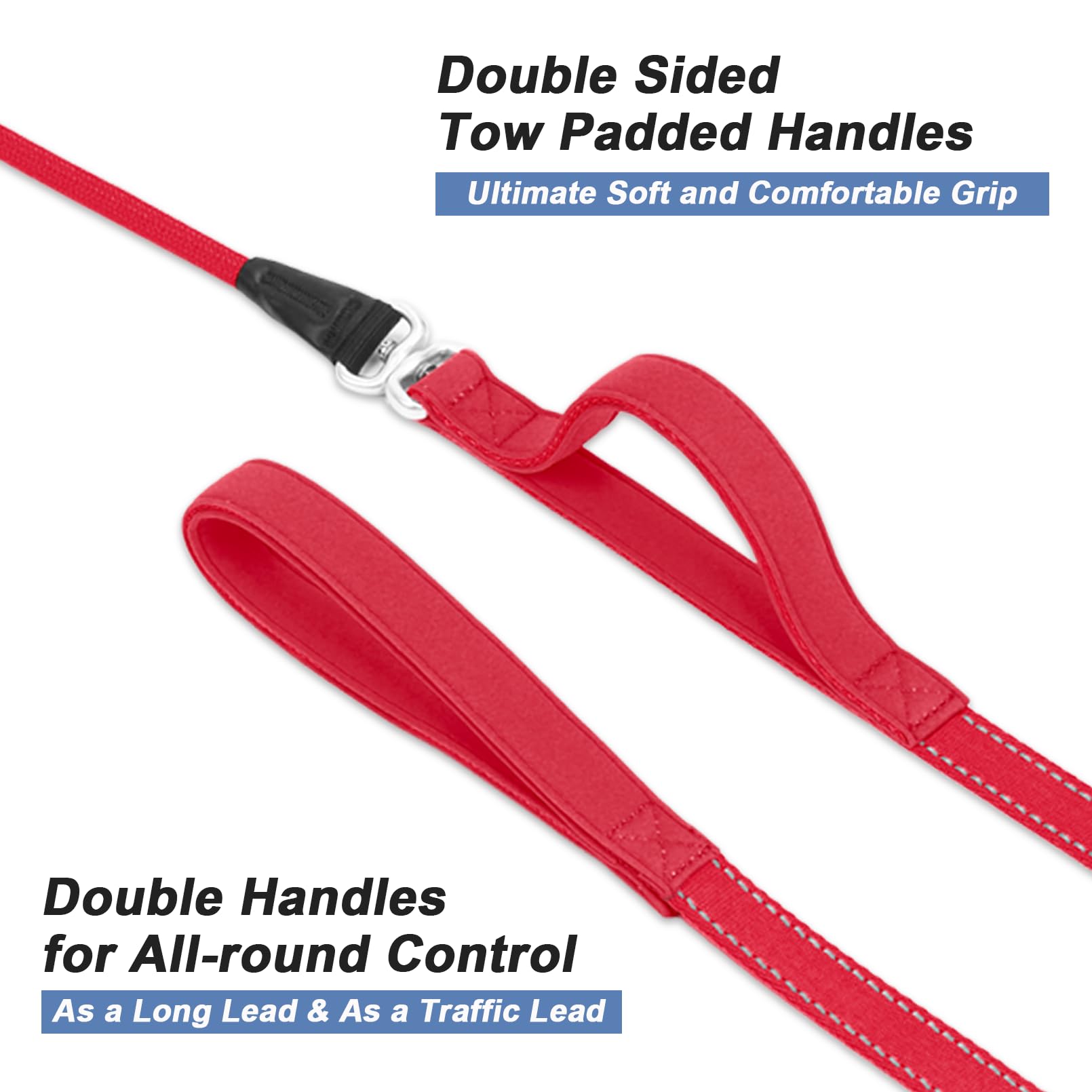 Monstoyo Slip Lead Dog Leash With Double Handle, Reflective Dog Training Leash [360 Swivel Anti-Tangle] Heavy Duty Nylon Slip Le