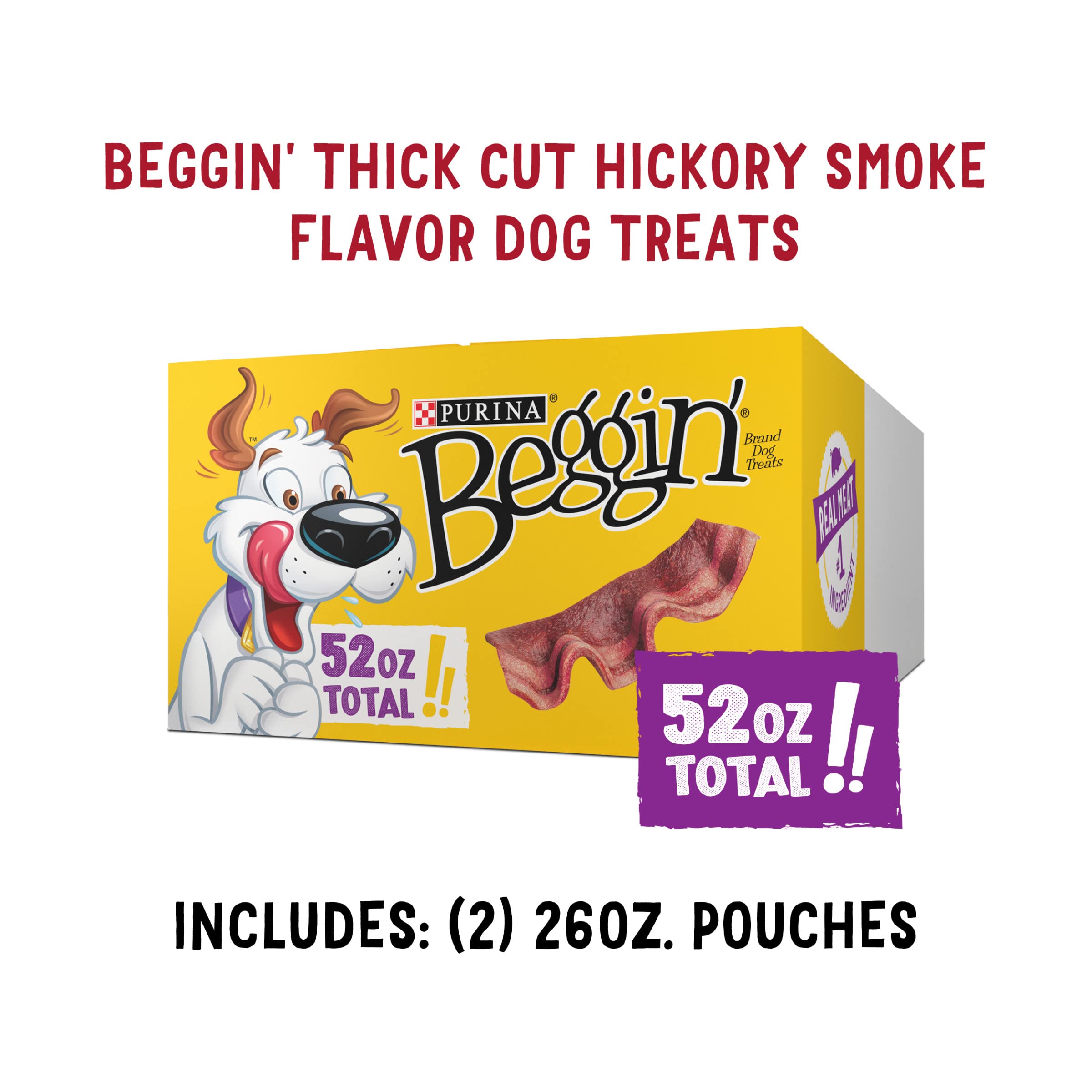 Purina Beggin Strips Real Meat Dog Treats, Thick Cut Hickory Smoke Flavor - (Pack of 2) 26 oz. Pouches