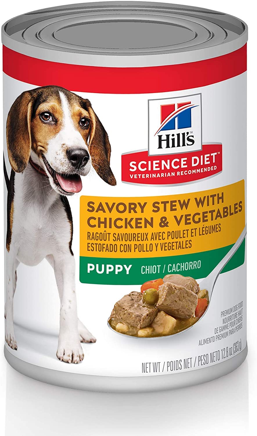 Hills Science Diet Puppy, Puppy Premium Nutrition, Wet Dog Food, Chicken & Vegetables Stew, 12.8 oz Can, Case of 12