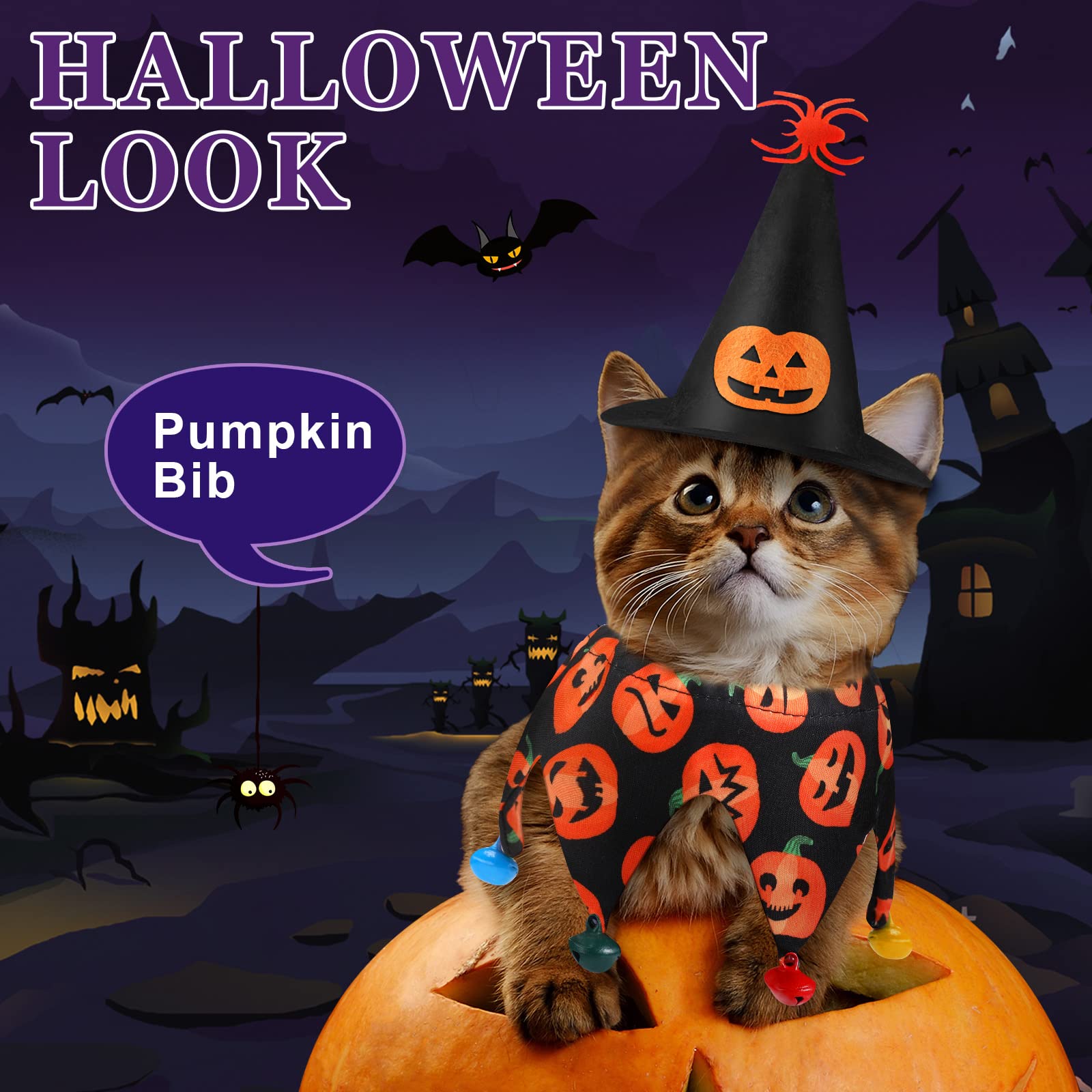 Halloween 5 Pieces Pet Costume Cat Dogs Cosplay Clothes Vampire Cloak Bat Pumpkin Hat Bib With Bells Wings Dinosaur Dragon Cat Collar Small Kitty Puppy Outfits For Halloween Party Pet Cosplay