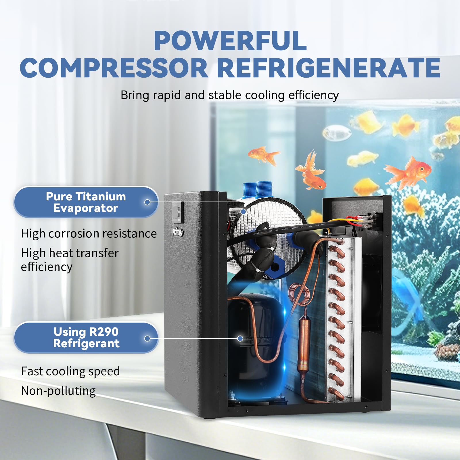 Poafamx 42gal Aquarium Chiller 1/10 HP Water Chiller Hydroponics Cooler 160L Fish Tank Cooling System with Quiet Compressor Refr
