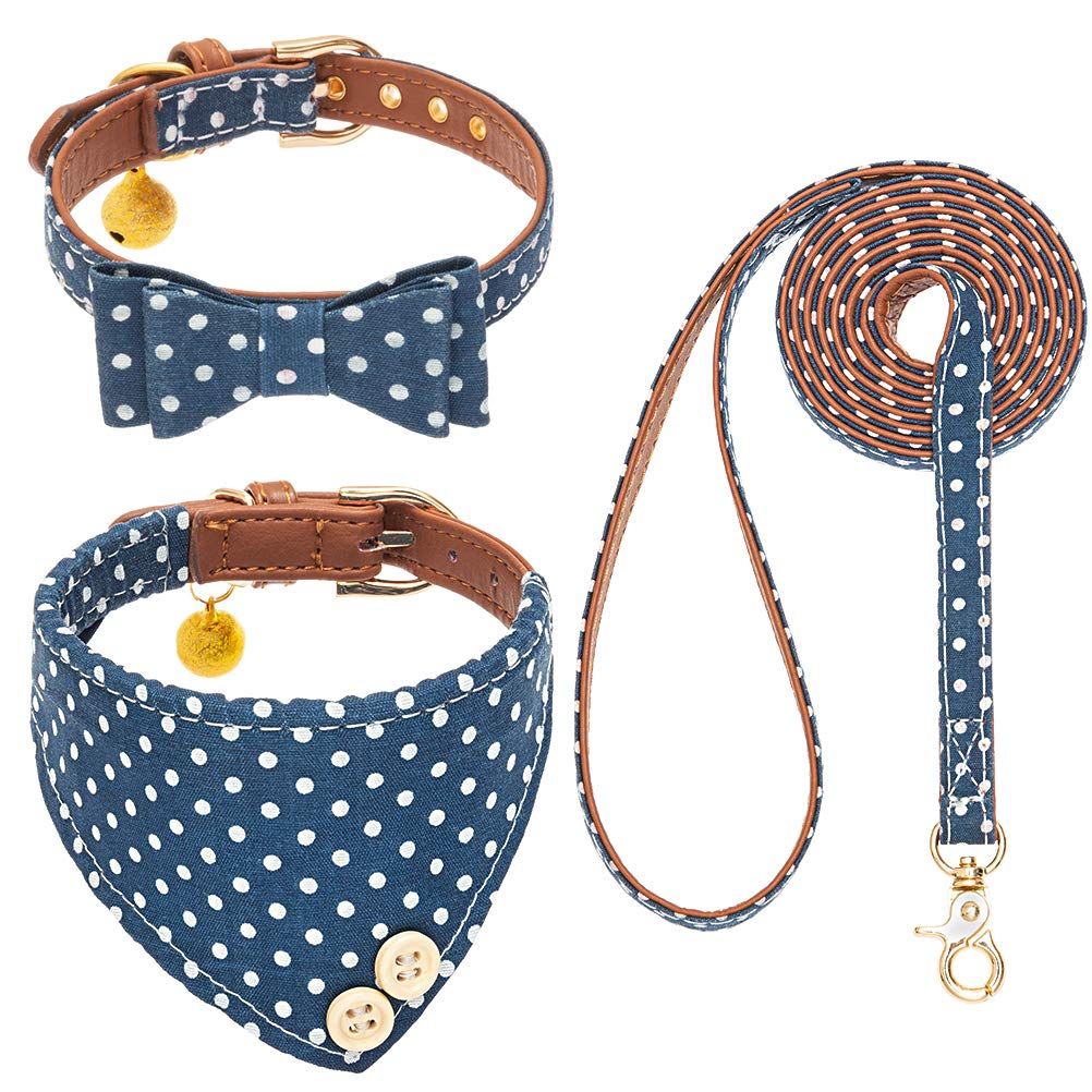 Expawlorer Dog Collar And Leash Set - Classic Plaid Dog Bow Tie And Dog Bandana Collar With Bell, Dog Leash Tangle Free, Adjustable Collars For Small Medium Large Dogs Cats, Holiday Ideal Gift
