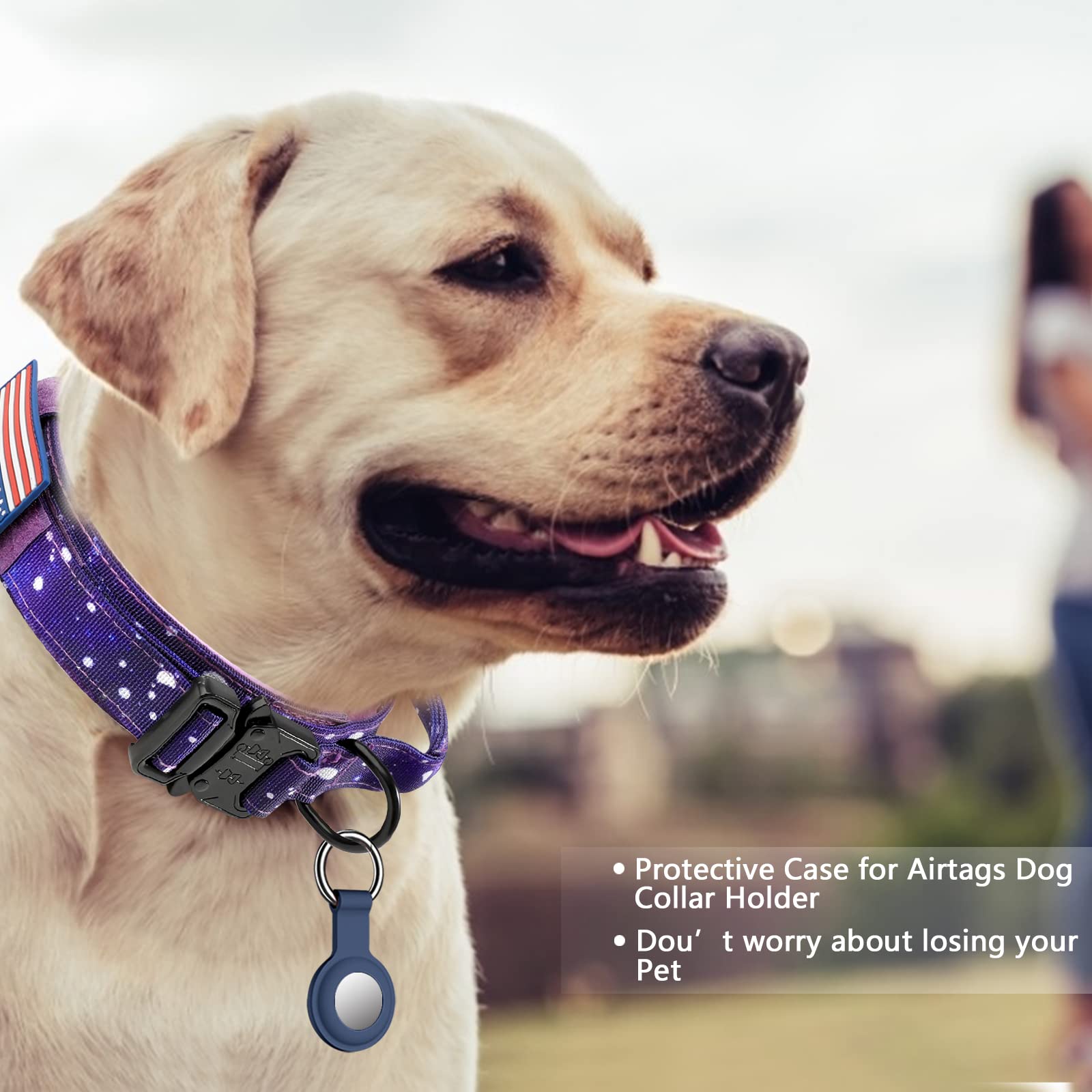 Daganxi Tactical Dog Collar, Adjustable Military Training Nylon Dog Collar With Control Handle And Heavy Metal Buckle For Medium And Large Dogs, With Patches And Airtags Case (S, Purple Sky-Set)