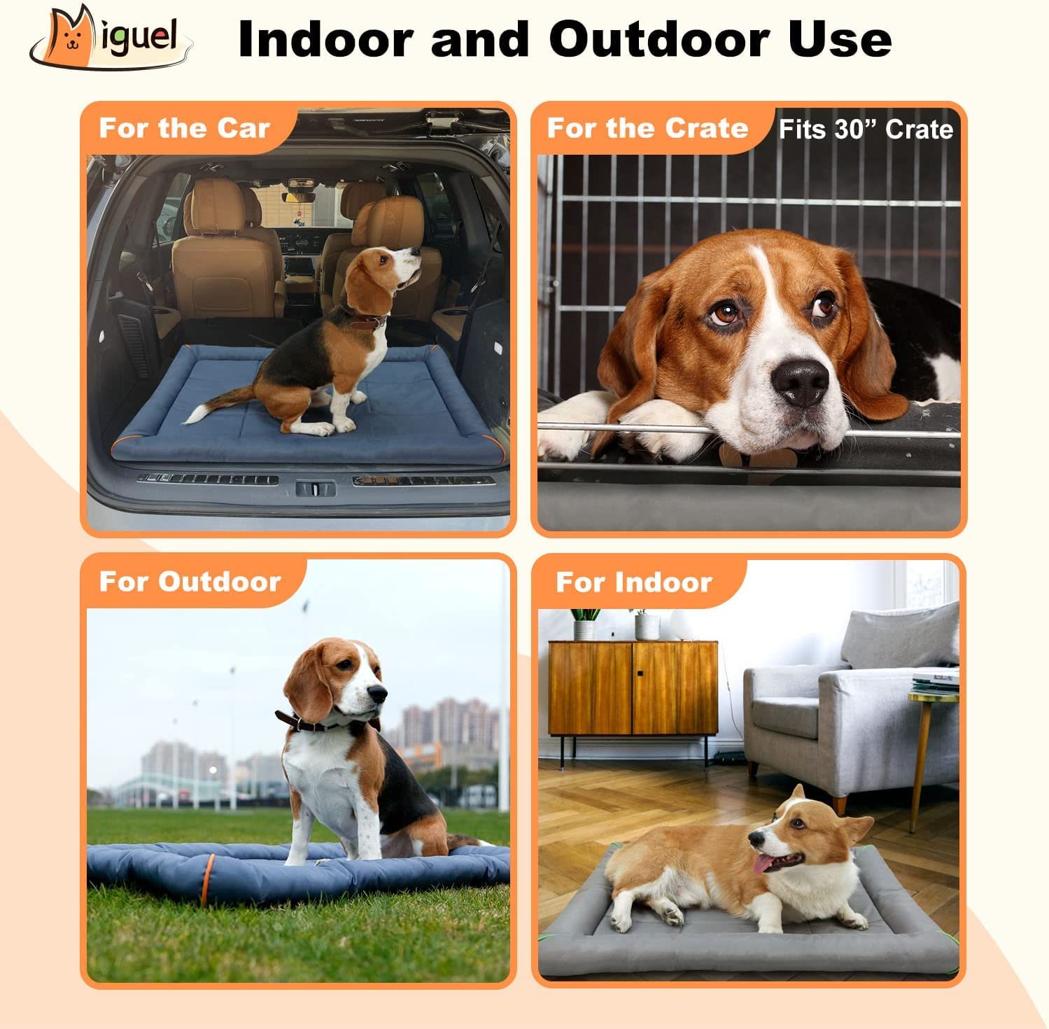 Miguel Outdoor Waterproof Dog Bed For Metal Dog Crates Water-Resistant Oxford All Weather Pet Mat Durable Easy Wipe Clean Travel Indoor Outdoor Puppy Bed(42Inch Dog Bed Dog Crate,Blue)