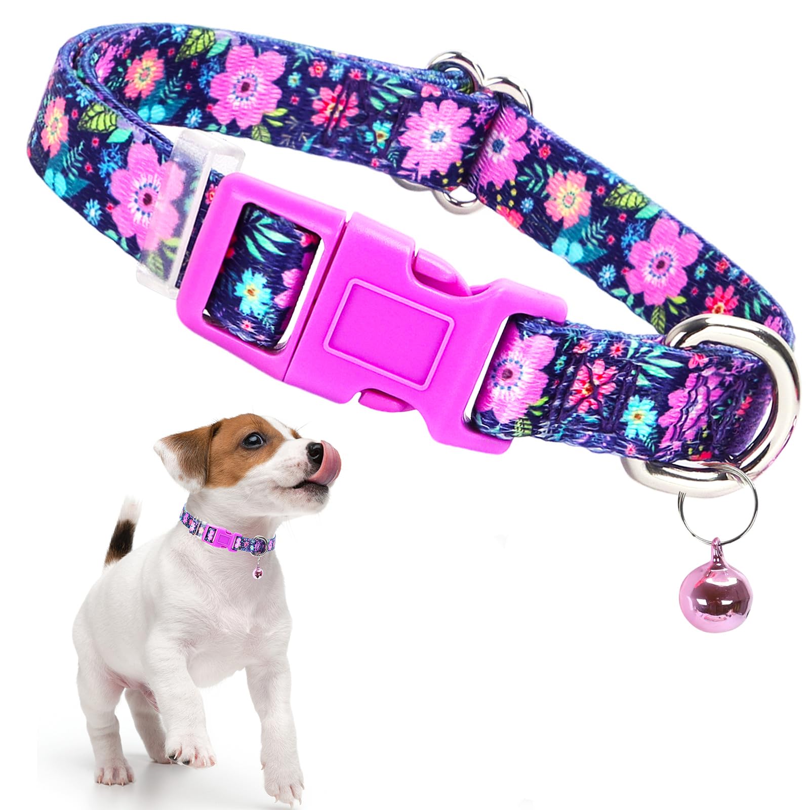 Flower Xxs Xs Dog Collar With Bell, Soft Adjustable Puppy Collar Tiny Cat Collars With Bells For Xs Small Girl And Boy Dogs Litt