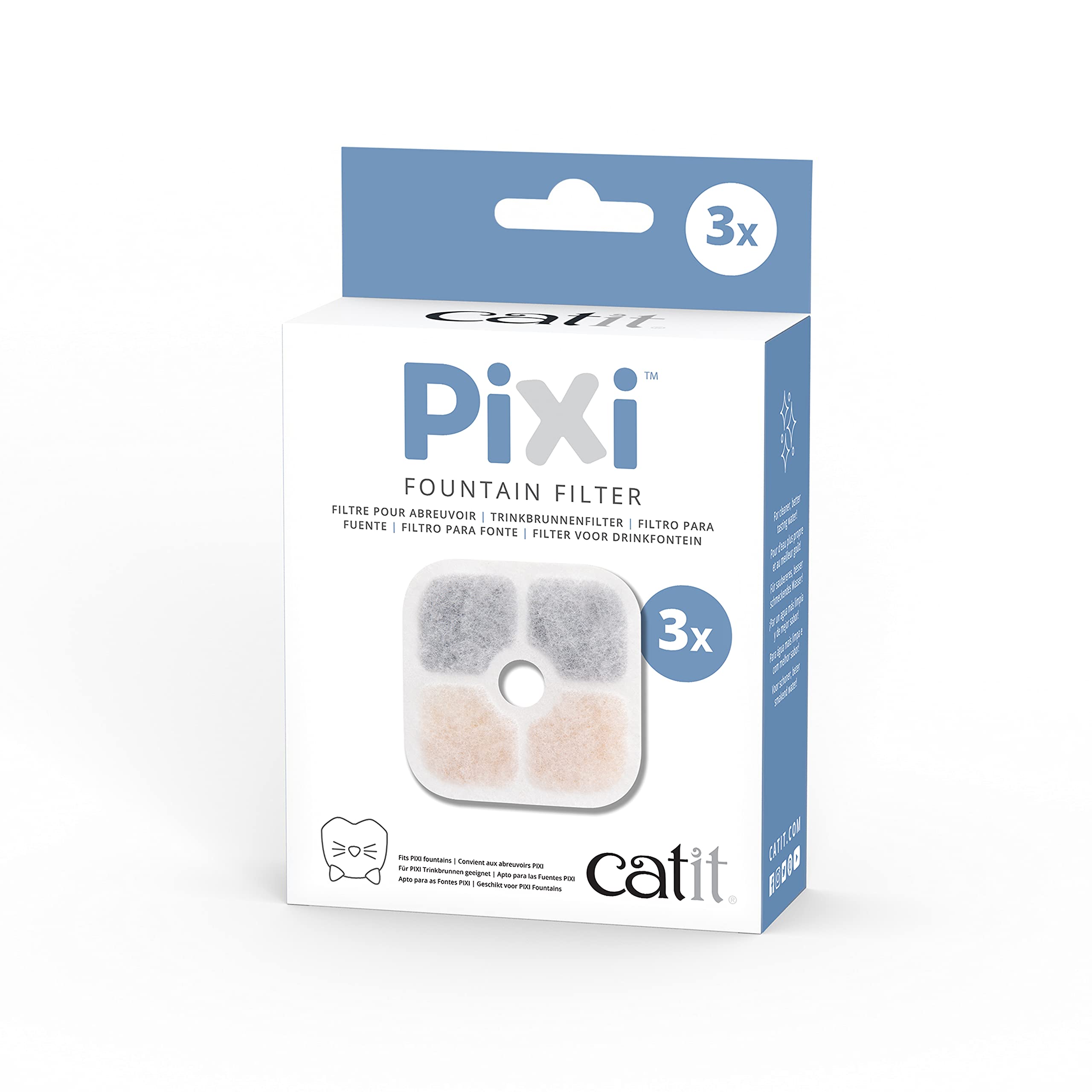 Catit Pixi Cat Drinking Fountain Original Filter, Official Replacement Triple Action Water Filter, 3-Pack, White