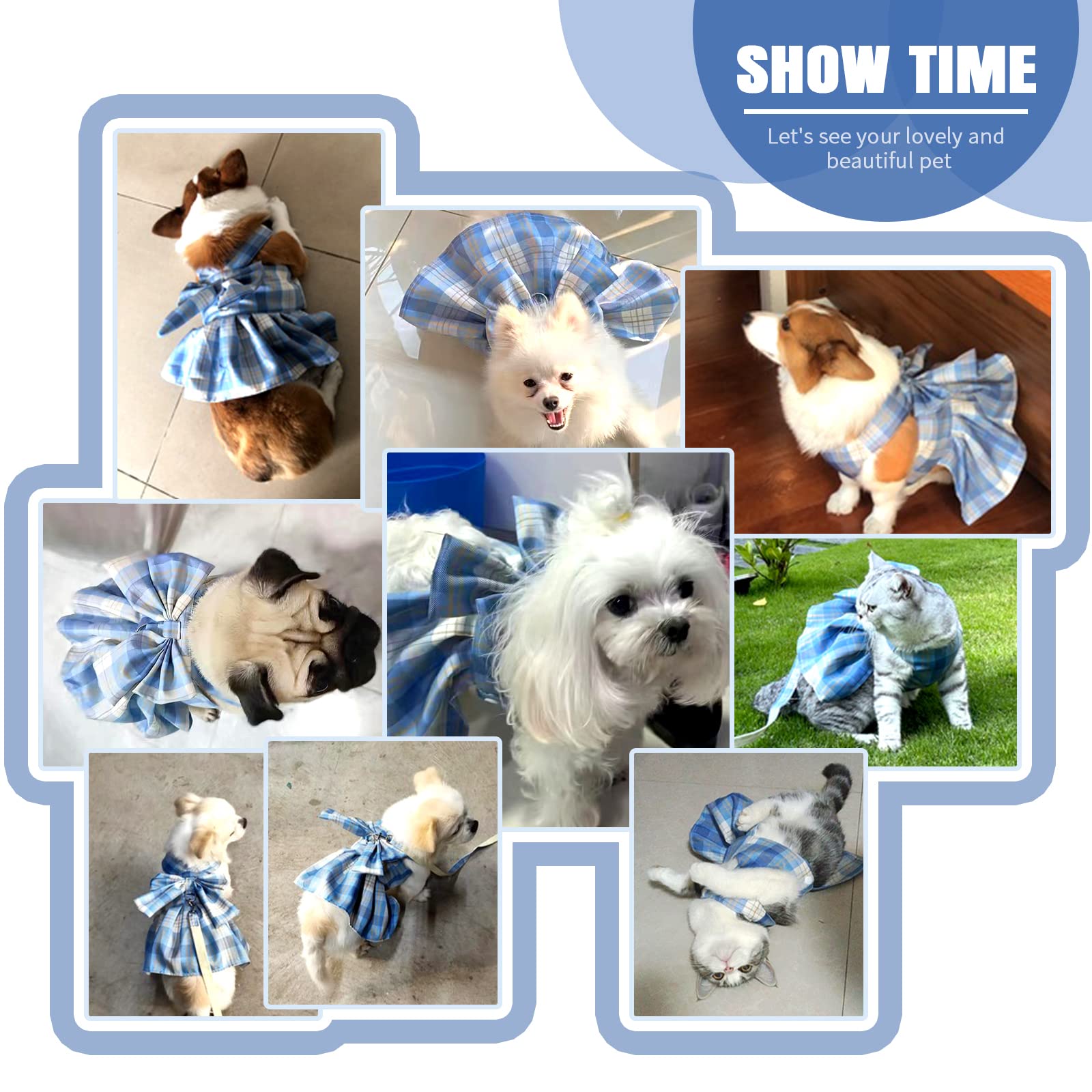 Petcare Plaid Dog Dress Bow Tie Harness Leash Set For Small Dogs Cats Girl Cute Princess Dog Dresses Spring Summer Puppy Bunny Rabbit Clothes Chihuahua Yorkies Pet Outfits