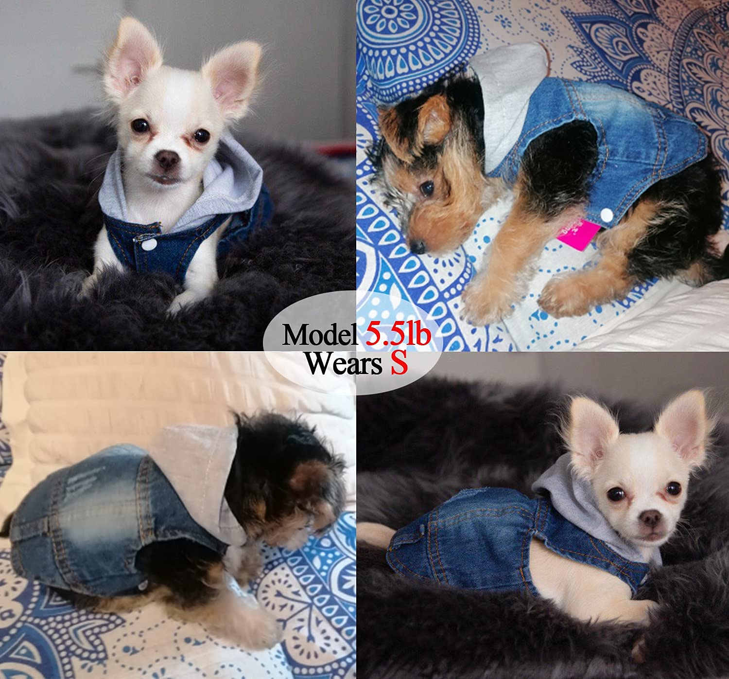 Pet Clothes Dog Jeans Jacket Cool Blue Denim Hoodie Coat, Puppy Clothing Shirt Costume, Doggy Vintage Washable Lapel Vest, Dog C