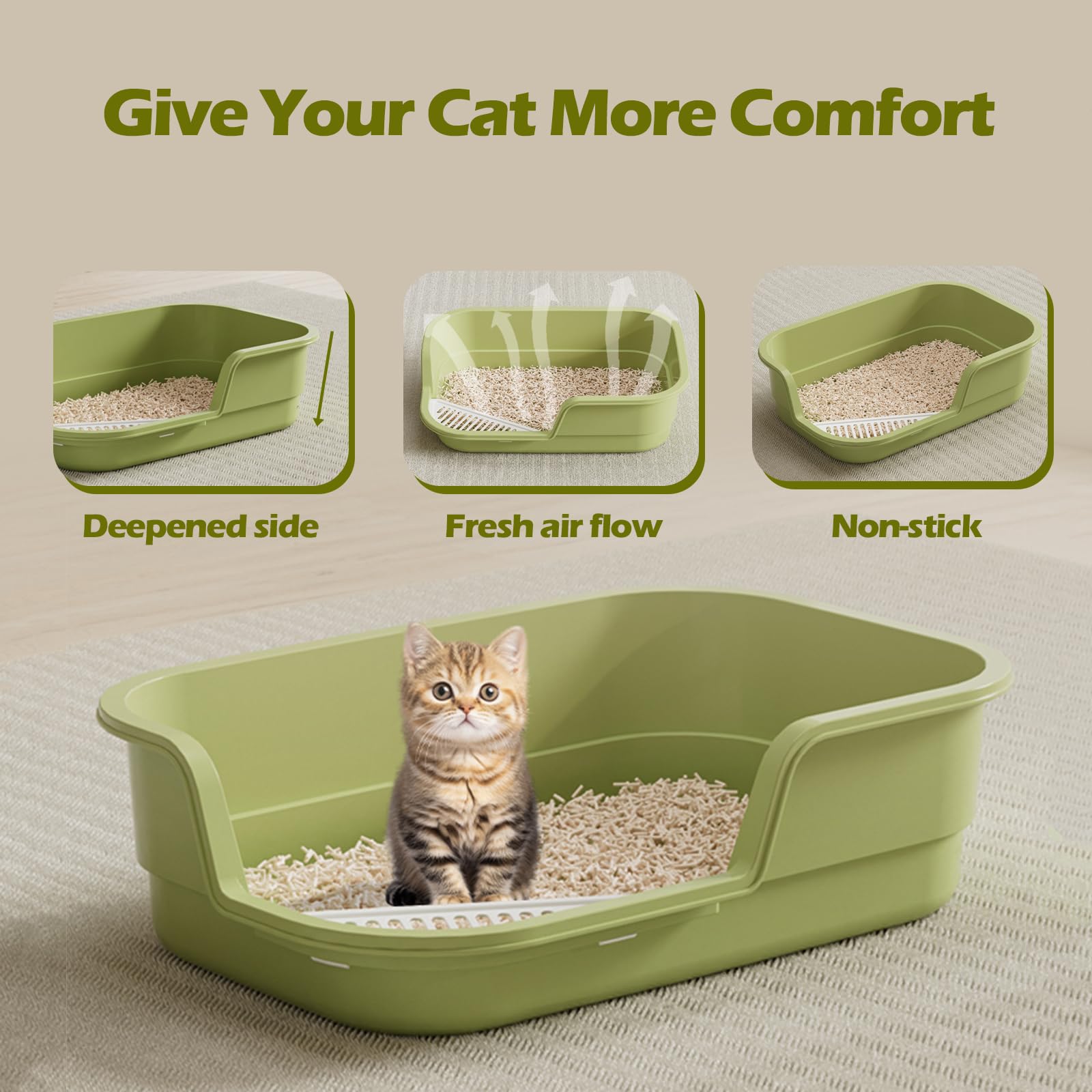 LoopTime Extra Large Cat Litter Box with High Sides,Cats Boxes for Indoor Cats,Cat Litter Pan for Kitty,Litter Box with Low Entr