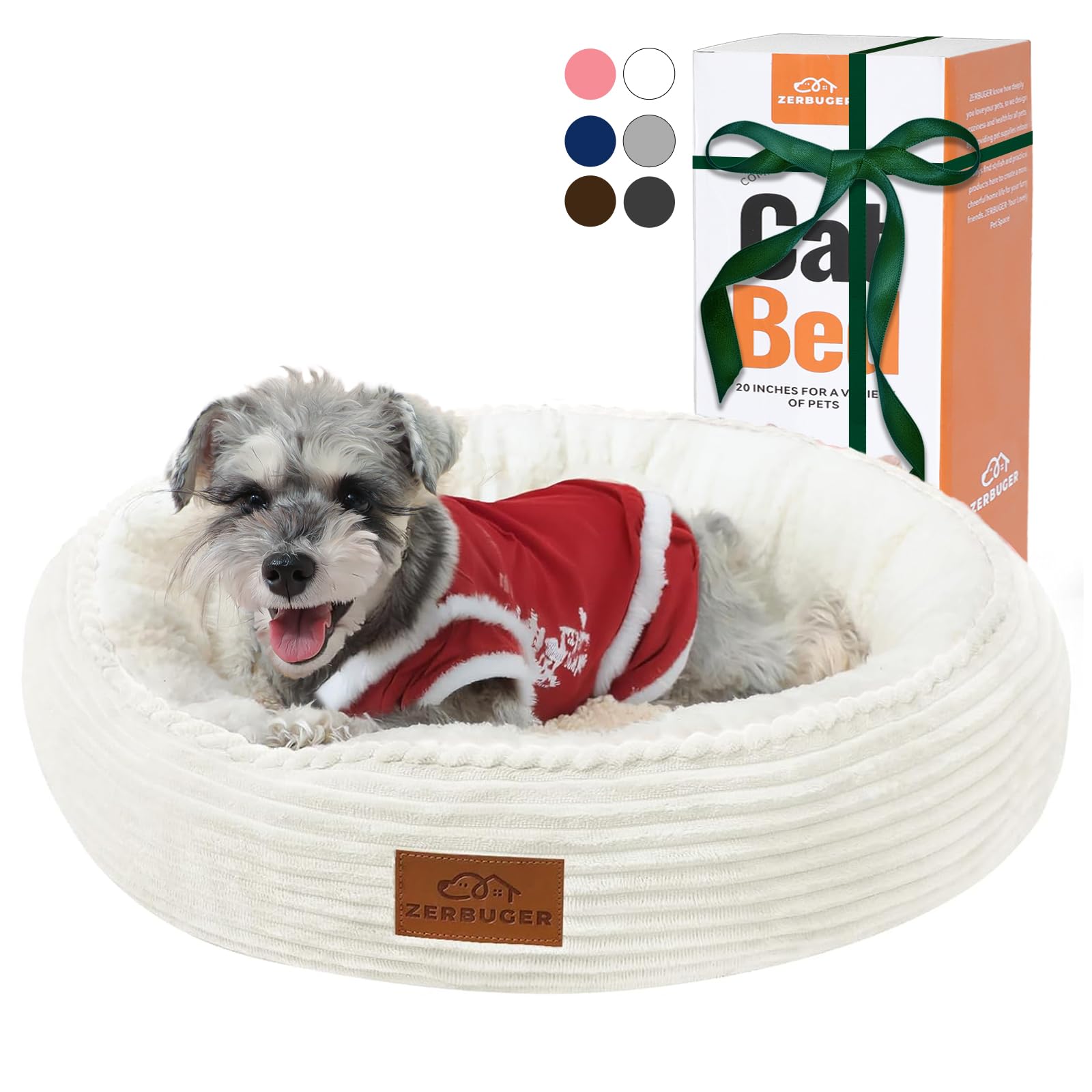 Zerbuger 23In Cream Round Cat Dog Bed Gift For Large Medium Small Dogs Cats, Machine Washable Sleeping Sofa, Non-Slip Bottom Bre