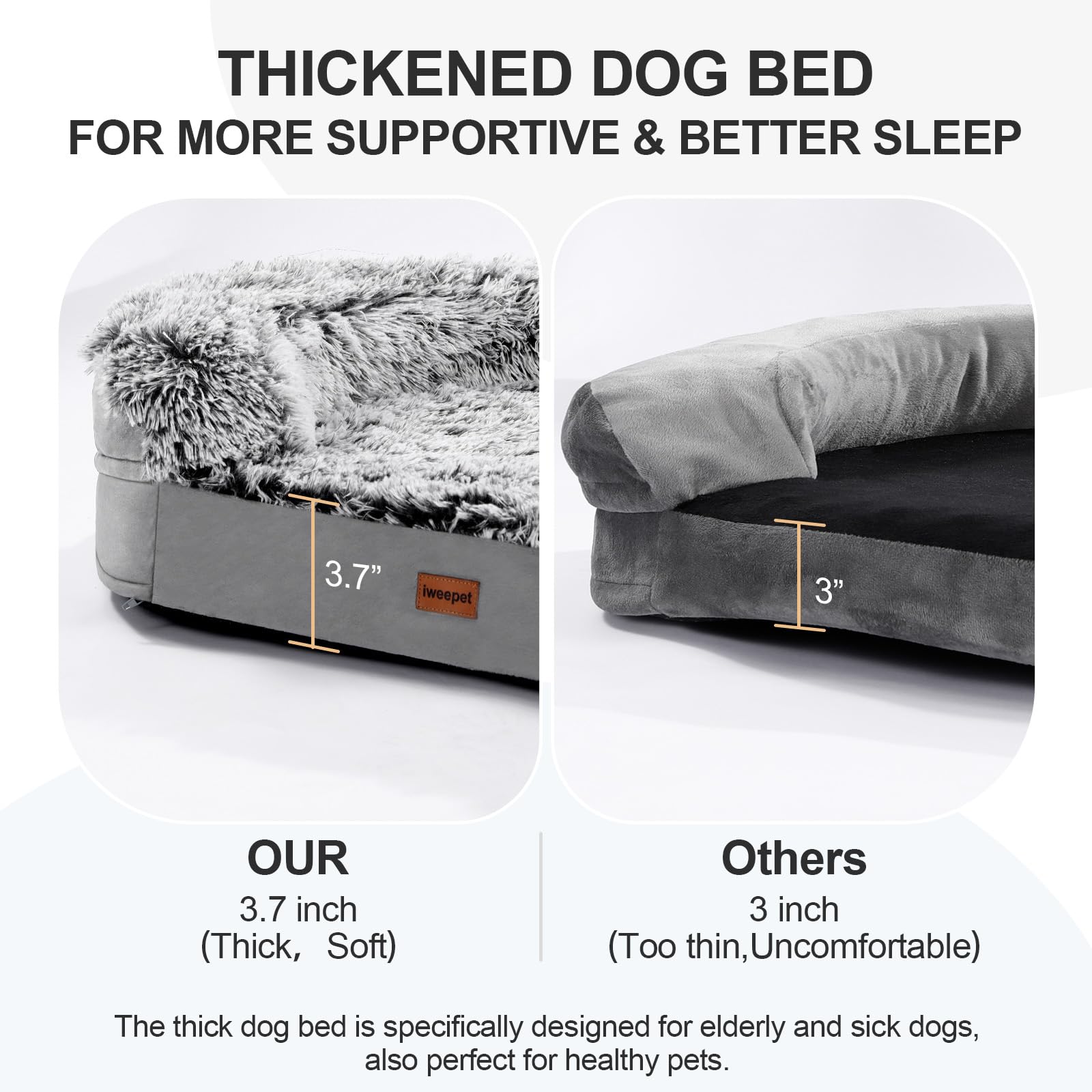 3.7 Inch Thickened Orthopedic Dog Beds For Extra Large Dogs, Supportive Dog Sofa Bed With 28D Egg-Crate Foam, Removable Washable