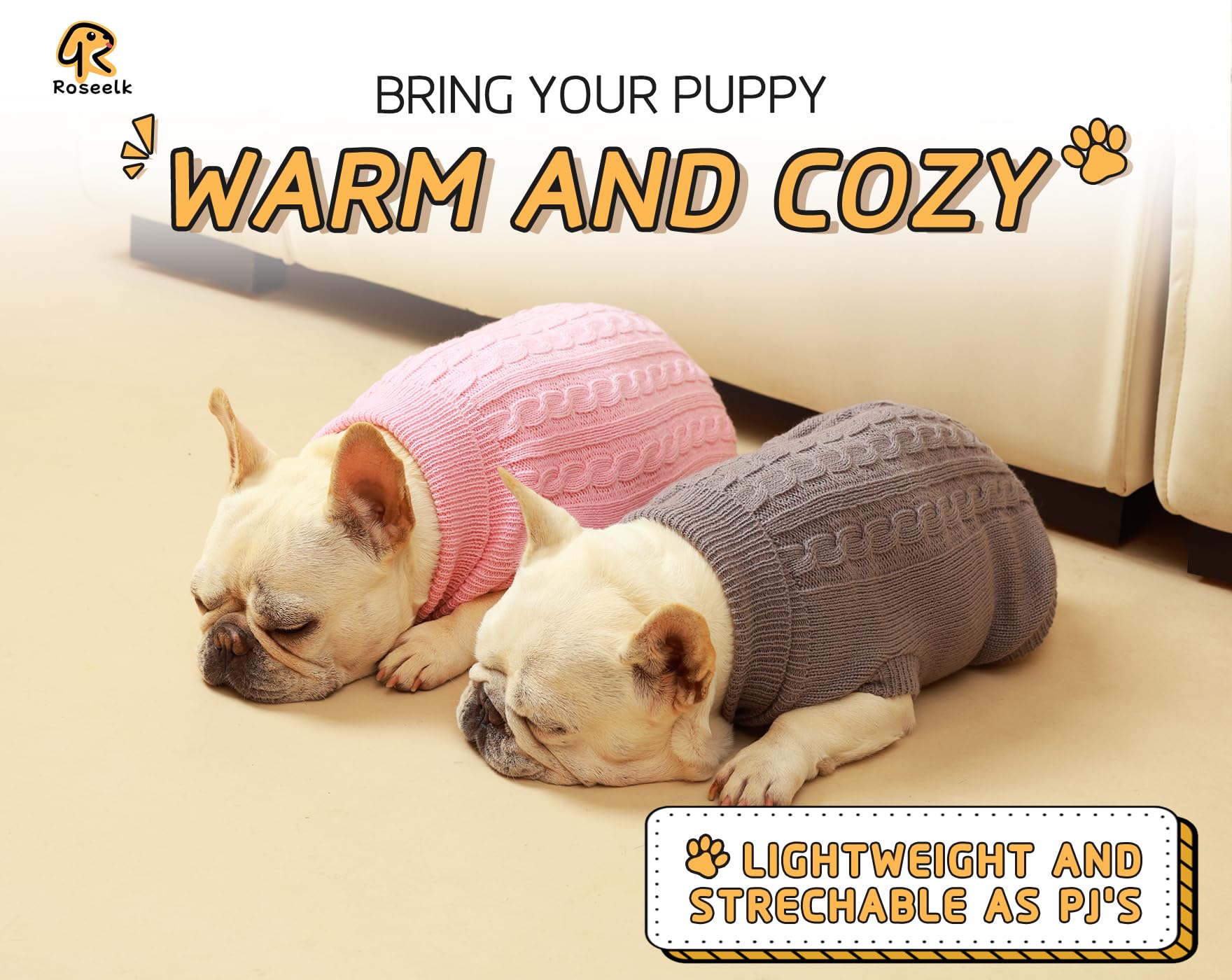 Roseelk 2 Pack Dog Sweaters For Small Dogs - Puppy Medium/Large Size Warm Clothes Winter, Turtleneck Pullover Design For Male Gi