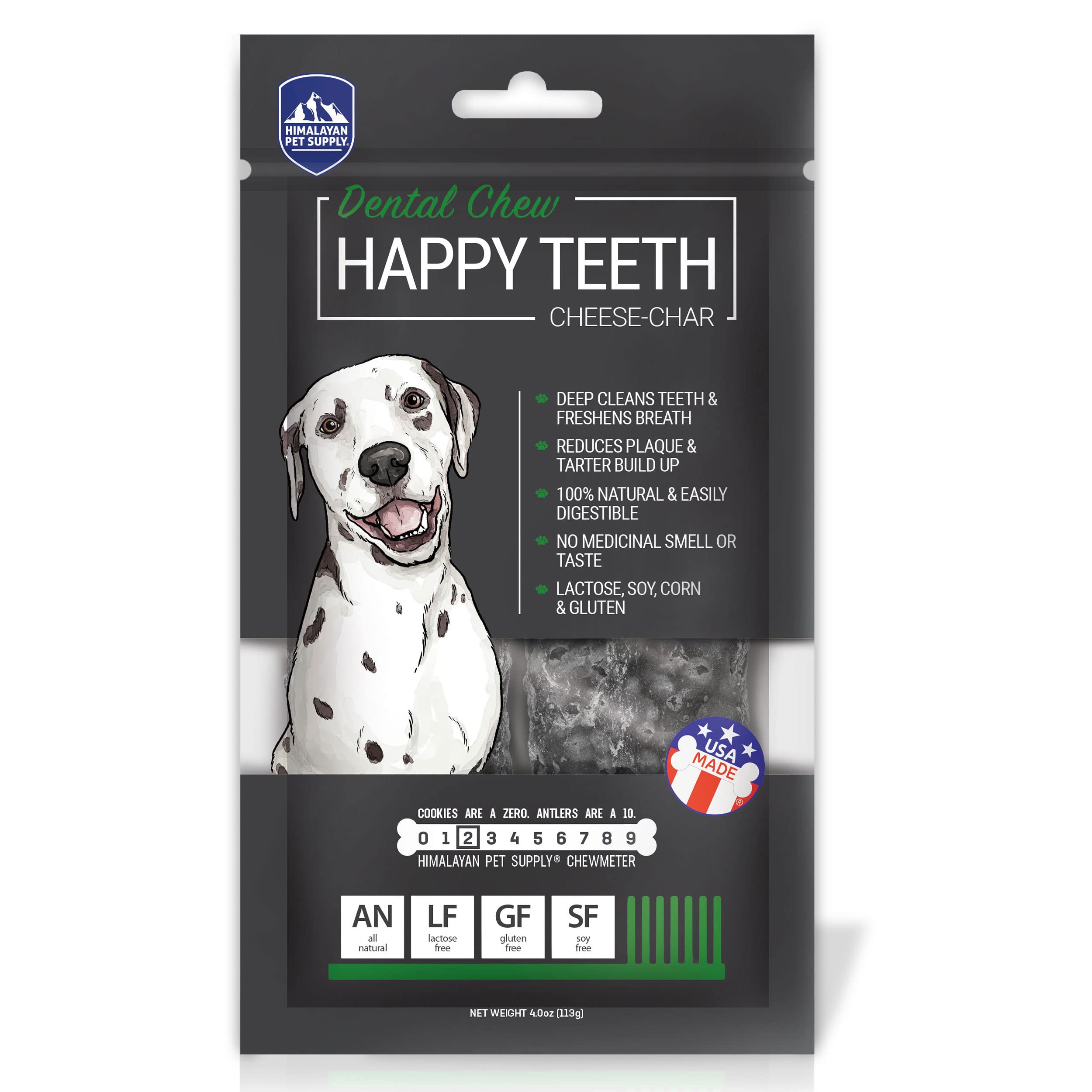 Happy Teeth Cheese & Charcoal Dental Dog Chews | Cheese Flavor With Activated Charcoal | Dental Chew | Protein Rich | Gluten Fre