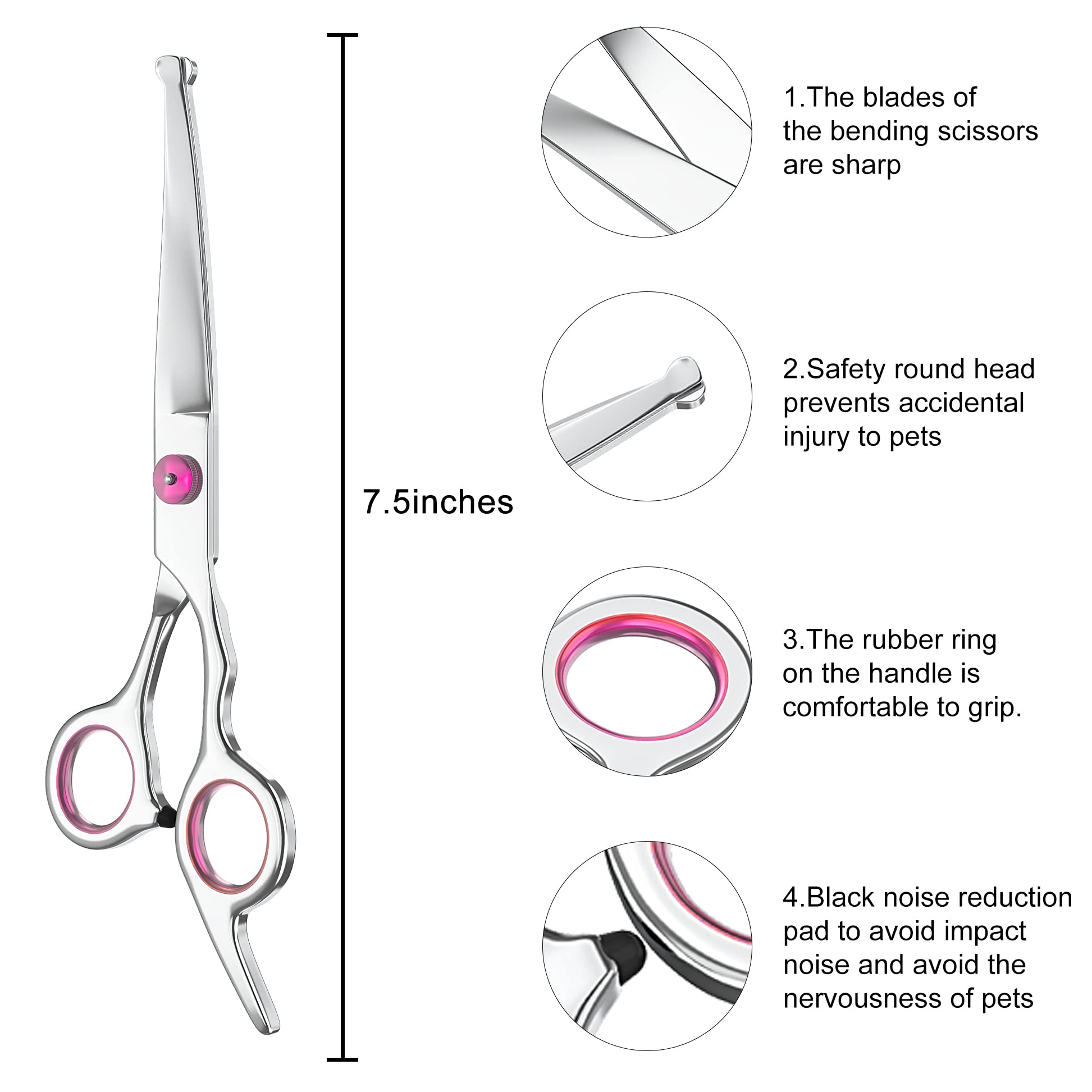 Petsvv 7.5 Curved Dog Grooming Scissors with Safety Round Tips, Light Weight Professional Pet Grooming Shears Stainless Steel fo