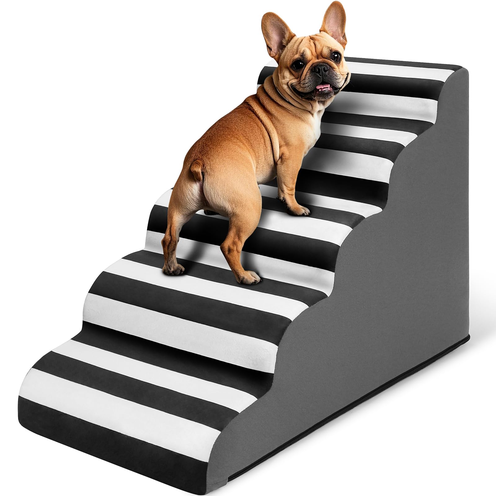 Joejoy Curved Dog Stairs Ramp For High Beds 21.5'' H, 5-Step Dog Steps For Small Dogs And Cats, Pet Stairs For High Bed Climbing