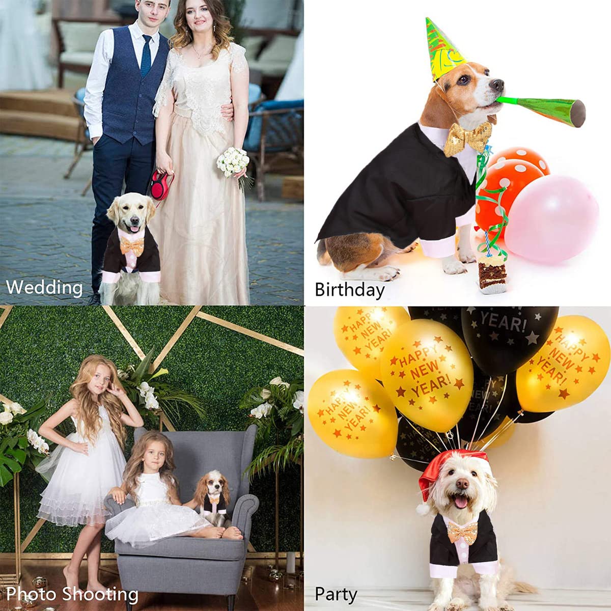 Dog Tuxedo, Formal Dog Clothes Shirt Costume Wedding Attire Party Bow Tie Suit, Dog Outfit For Small Medium Large Dogs Cats, Halloween Pet Costumes Birthday Puppy Clothing Christmas Apparel (Xl)
