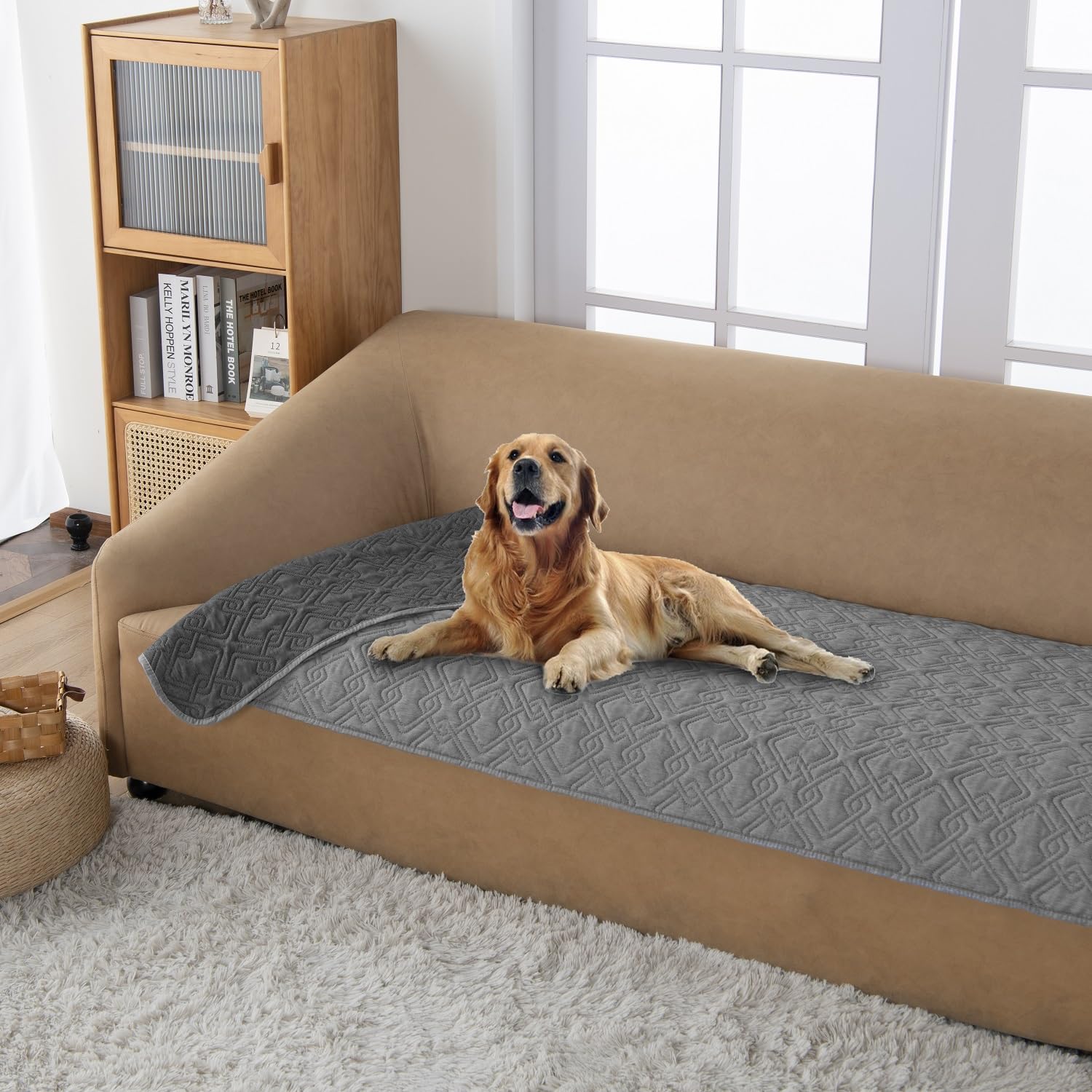 Fuguitex Waterproof Dog Bed Cover Dog Blanket For Pet Furniture Bed Couch Sofa Reversible Linen Texture(30''*70'',Dark Grey+ Lig