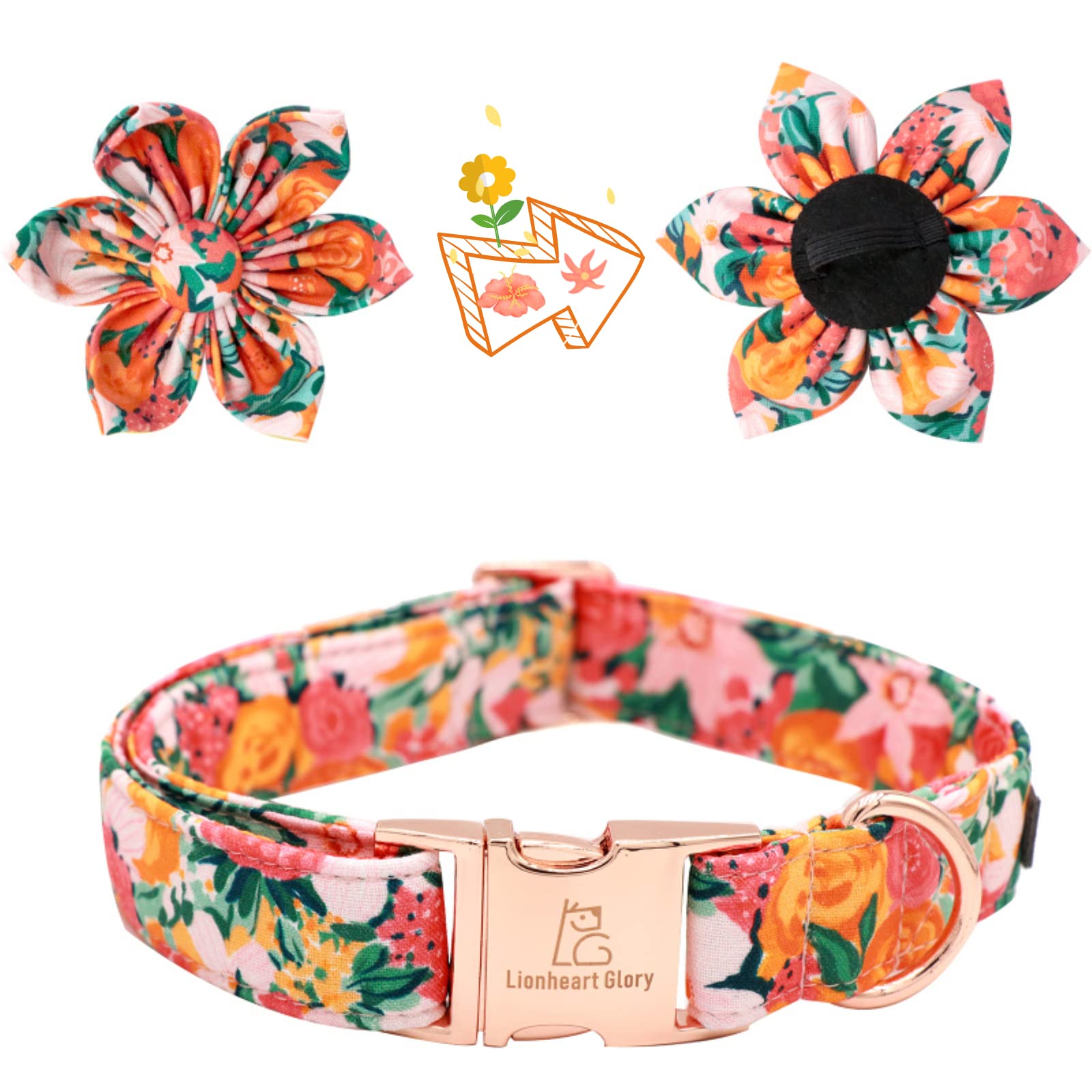 Lionheart Glory Dog Collar With Flower - Cute Floral Pattern Adjustable Pet Collar for X-Small Dogs
