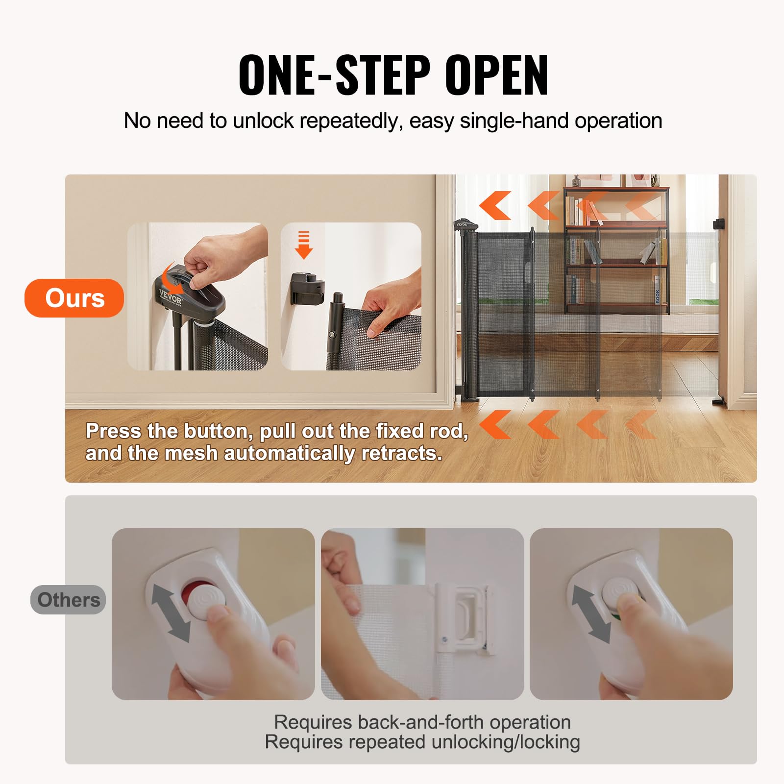 VEVOR Retractable Baby Gates for Stairs, Extends up to 60&quot; Wide, Mesh Dog Gate for The House, 34&quot; Tall Child Safety Gates for Doorways, Hallways, Wide Pet Gate, Cat Gate Indoor & Outdoor, Black