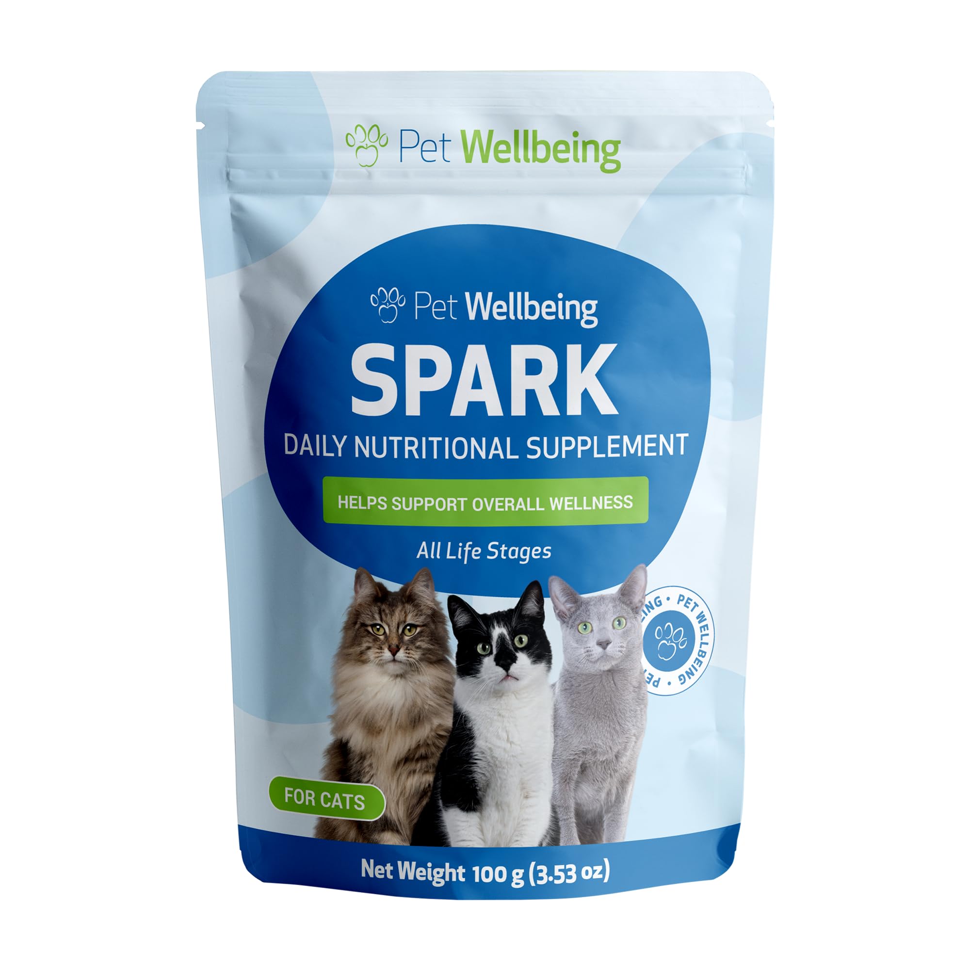 Pet Wellbeing Spark Daily Nutritional Greens Superfood for Cats - Probiotics, Prebiotics, Digestive Enzymes, Amino Acids, Antiox
